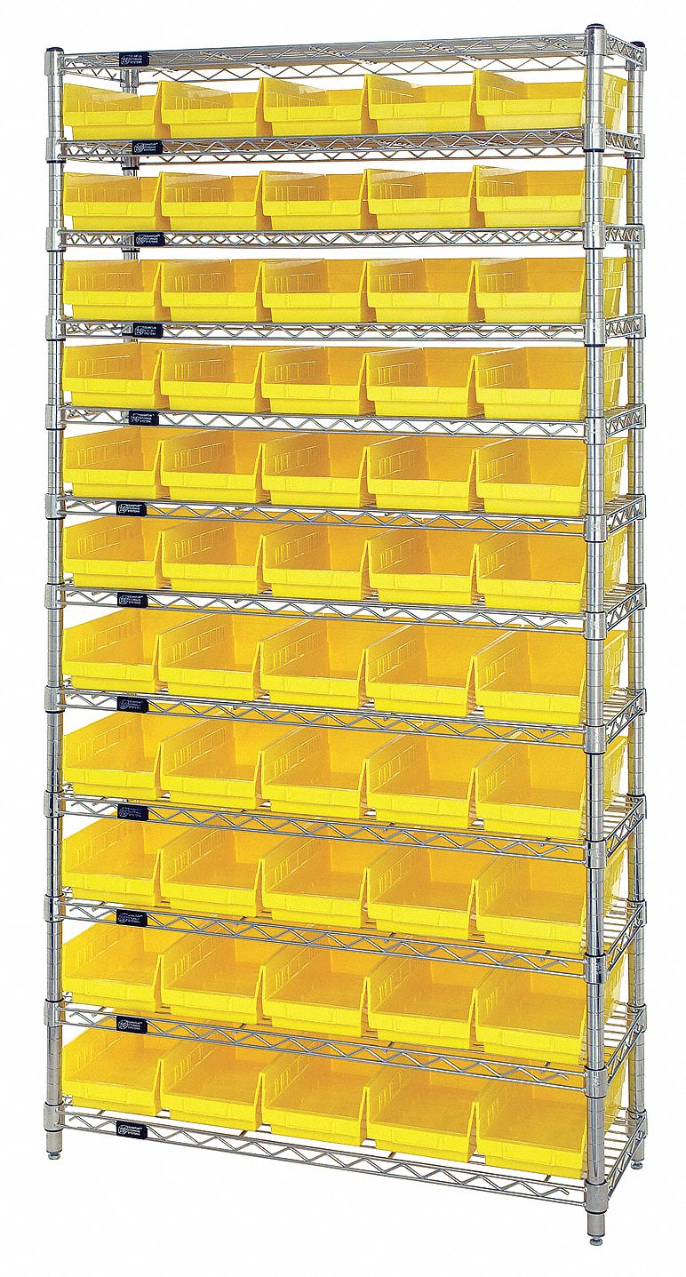 Bin Shelving: 36 in x 12 in x 74 in, 55 Bins, 12 Shelves, Open, Shelf Bin