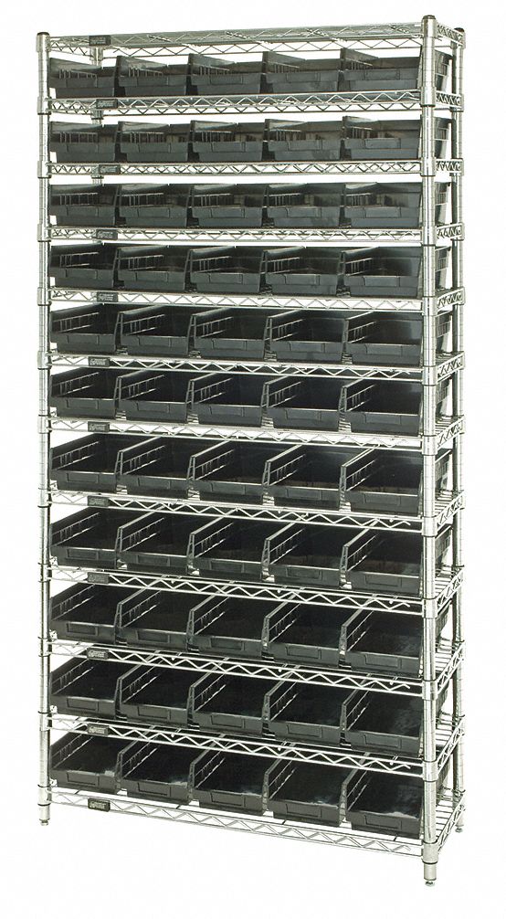 Bin Shelving: 36 in x 24 in x 74 in, 55 Bins, 12 Shelves, Open, Shelf Bin
