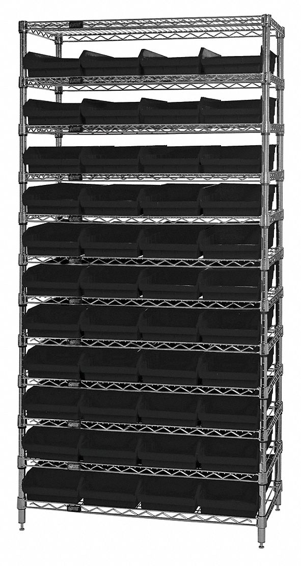 Bin Shelving: 36 in x 18 in x 74 in, 44 Bins, 12 Shelves, Open, Shelf Bin