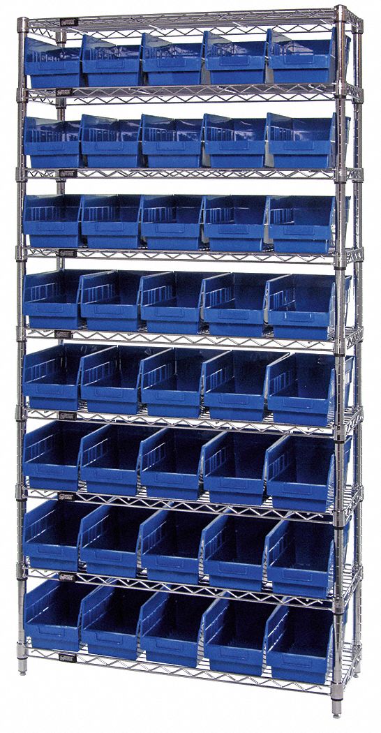 Bin Shelving: 36 in x 12 in x 74 in, 40 Bins, 9 Shelves, Open, Shelf Bin