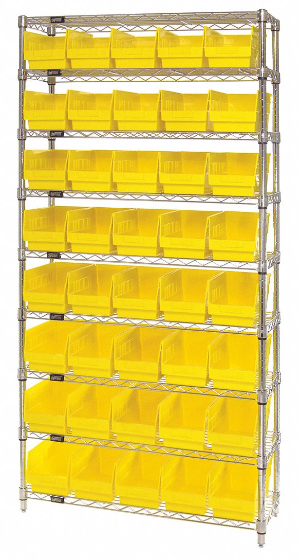 Bin Shelving: 36 in x 12 in x 74 in, 40 Bins, 9 Shelves, Open, Shelf Bin