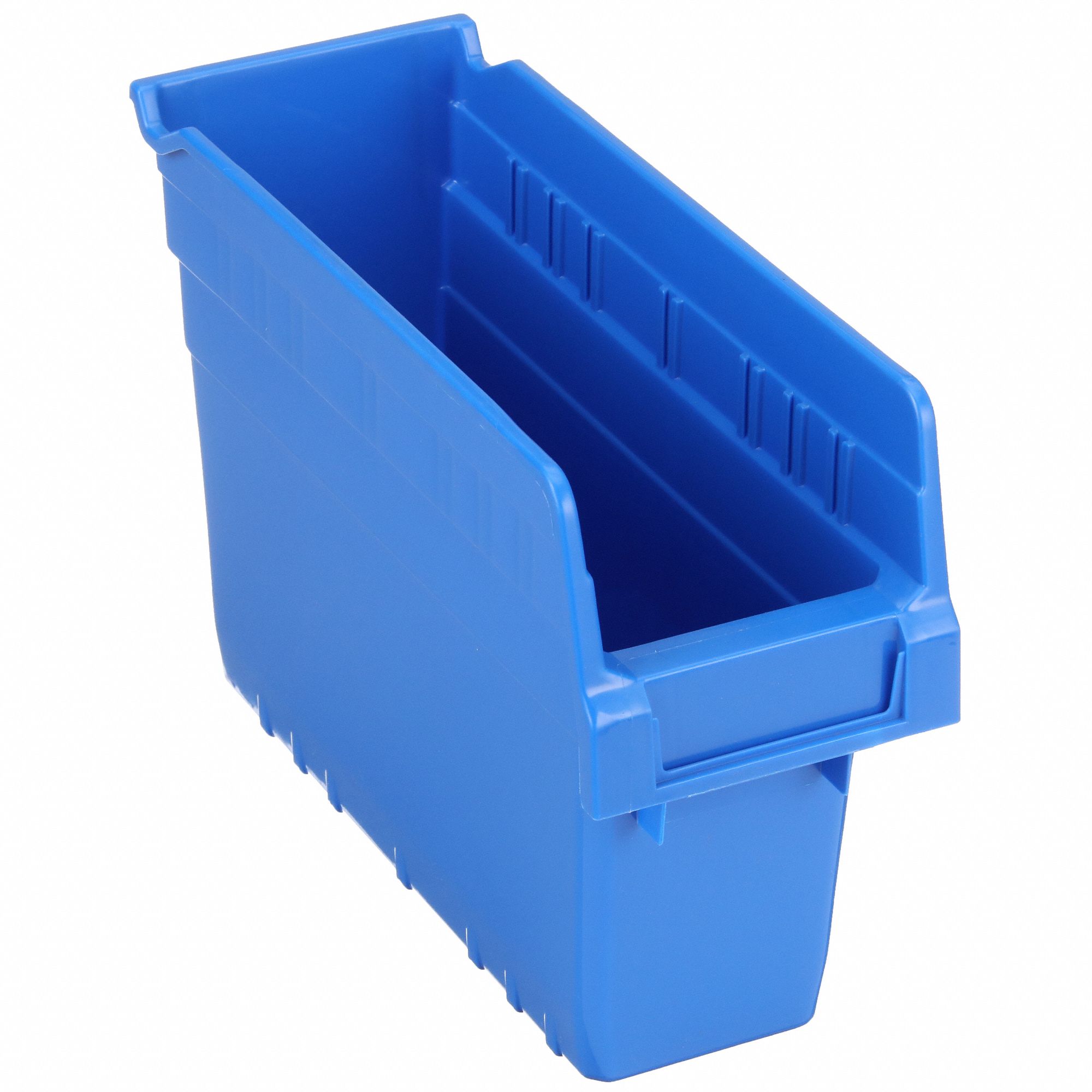 Shelf Bin: 11 5/8 in Overall Lg, 4 3/8 in x 8 in, Blue, Nesting Capable
