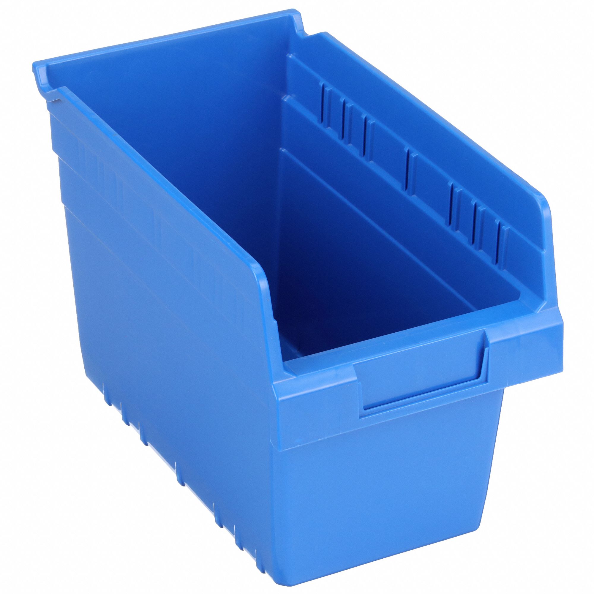 Shelf Bin: 11 5/8 in Overall Lg, 6 5/8 in x 8 in, Blue, Nesting Capable