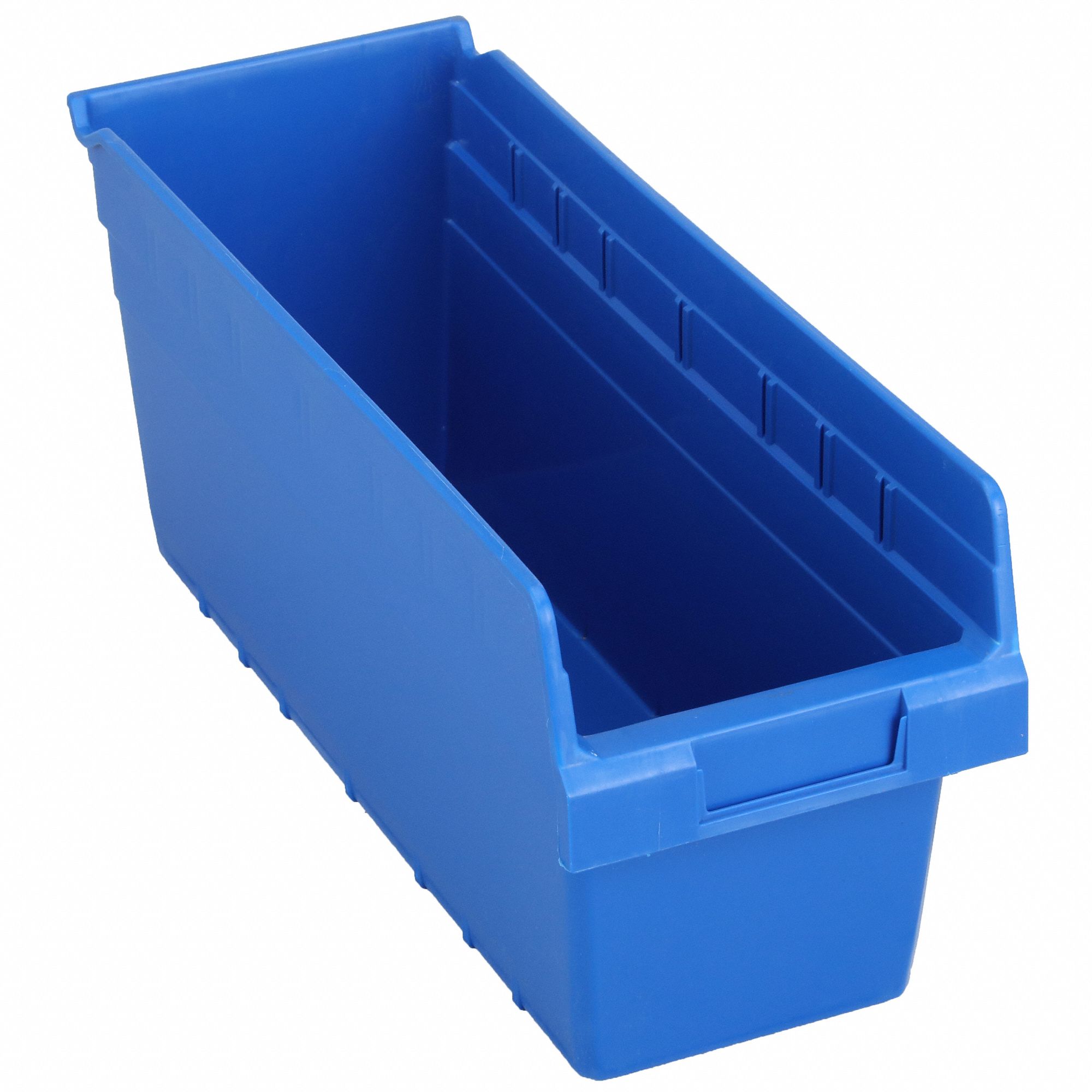 Shelf Bin: 17 7/8 in Overall Lg, 6 5/8 in x 8 in, Blue, Nesting Capable