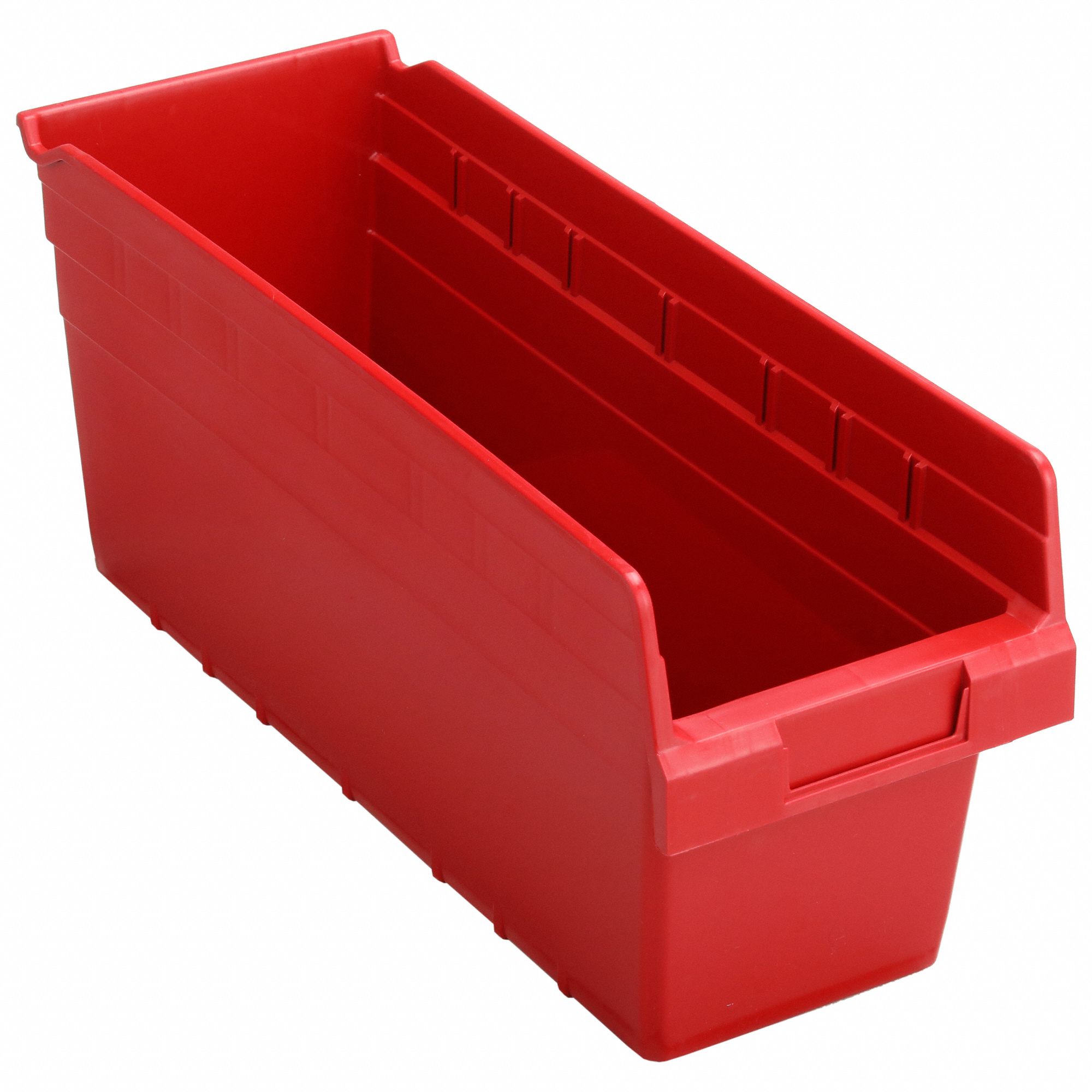Shelf Bin: 17 7/8 in Overall Lg, 6 5/8 in x 8 in, Red, Nesting Capable