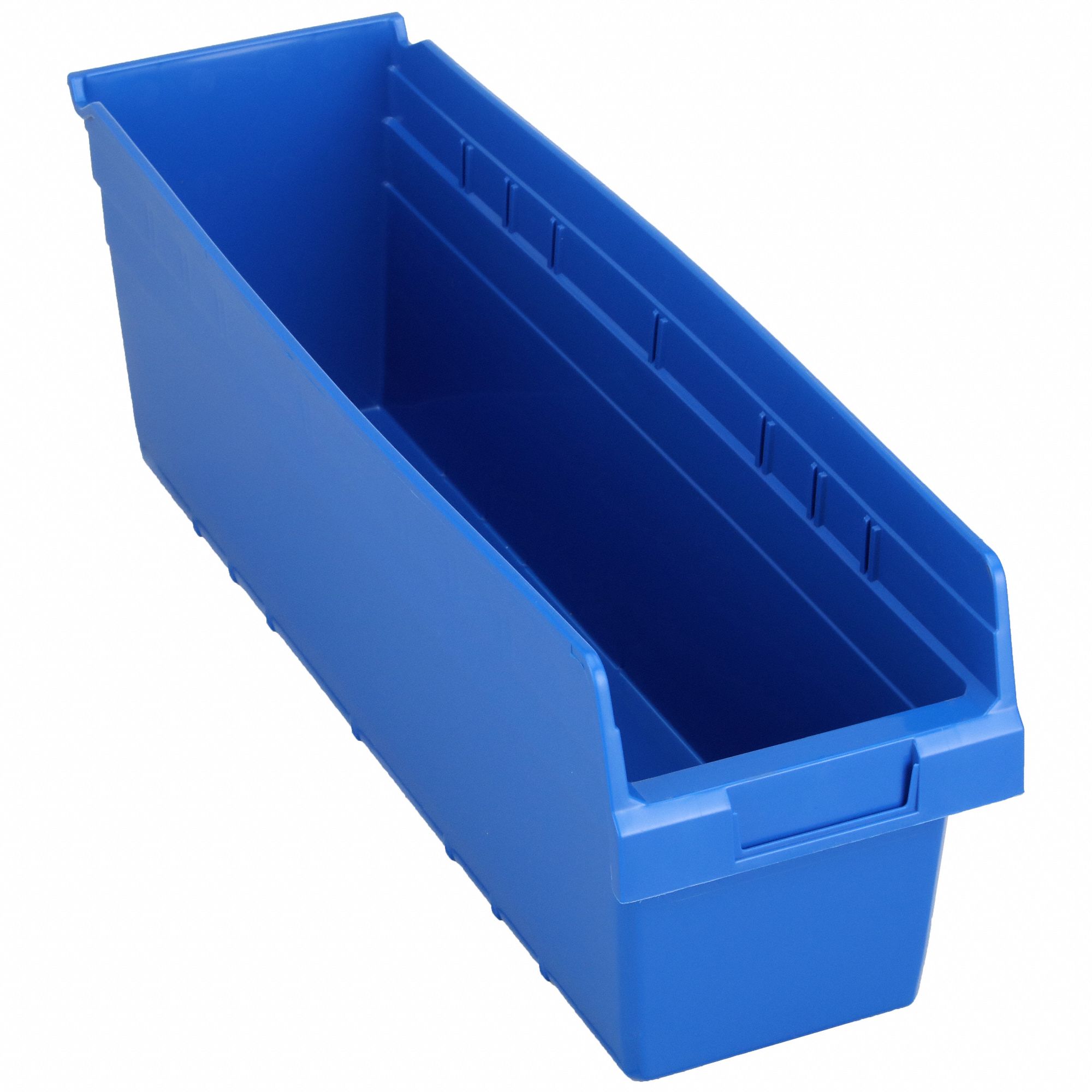 Shelf Bin: 23 5/8 in Overall Lg, 6 5/8 in x 8 in, Blue, Nesting Capable