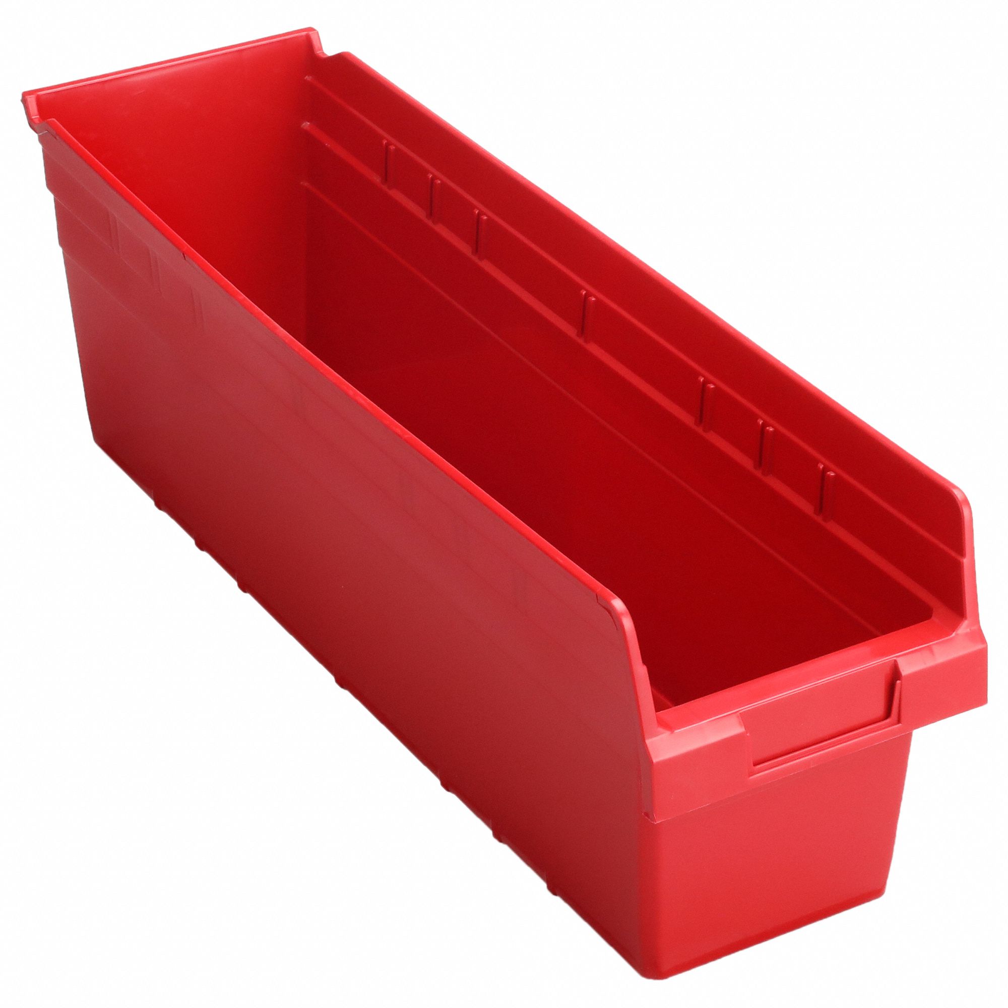 Shelf Bin: 23 5/8 in Overall Lg, 6 5/8 in x 8 in, Red, Nesting Capable