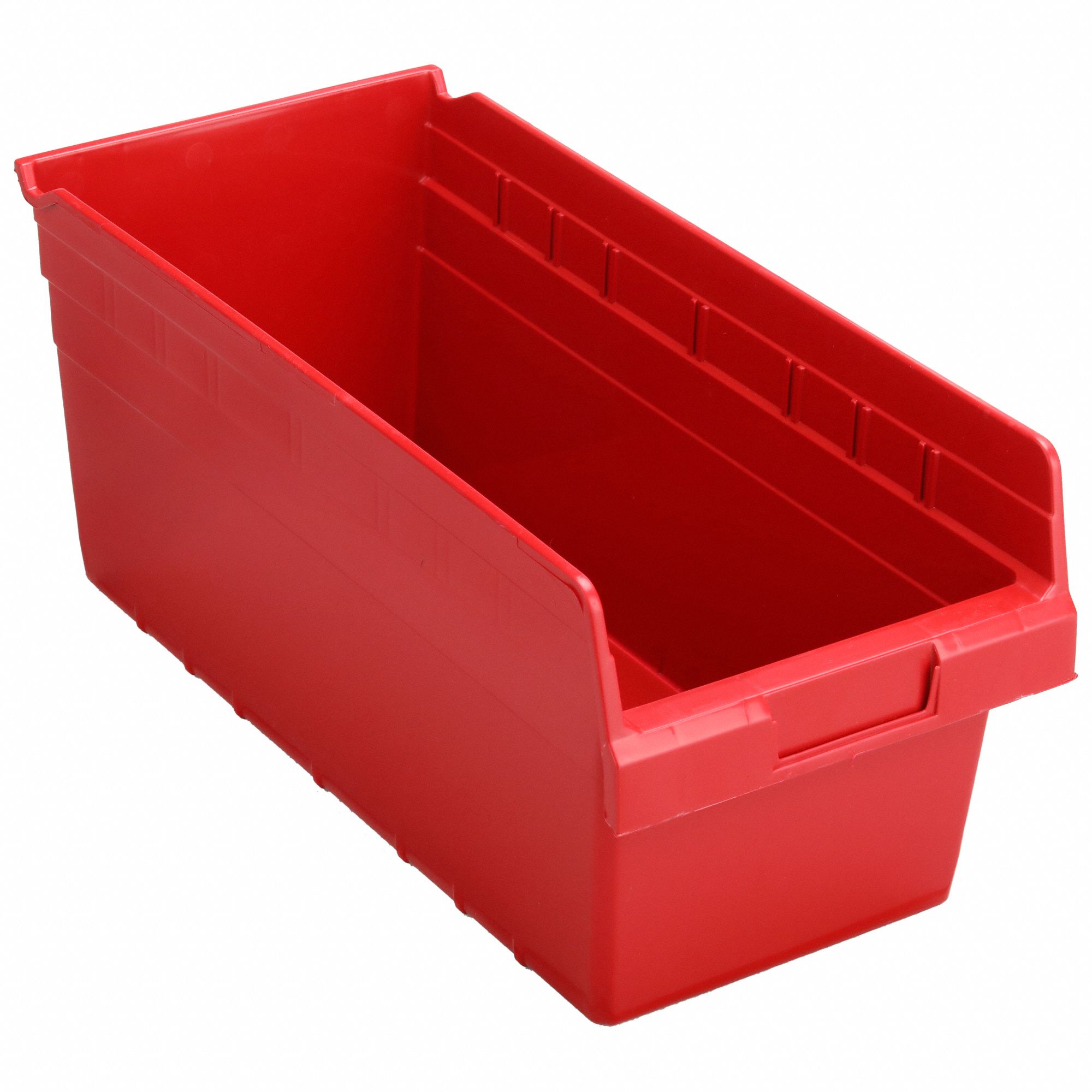 Shelf Bin: 17 7/8 in Overall Lg, 8 3/8 in x 8 in, Red, Nesting Capable