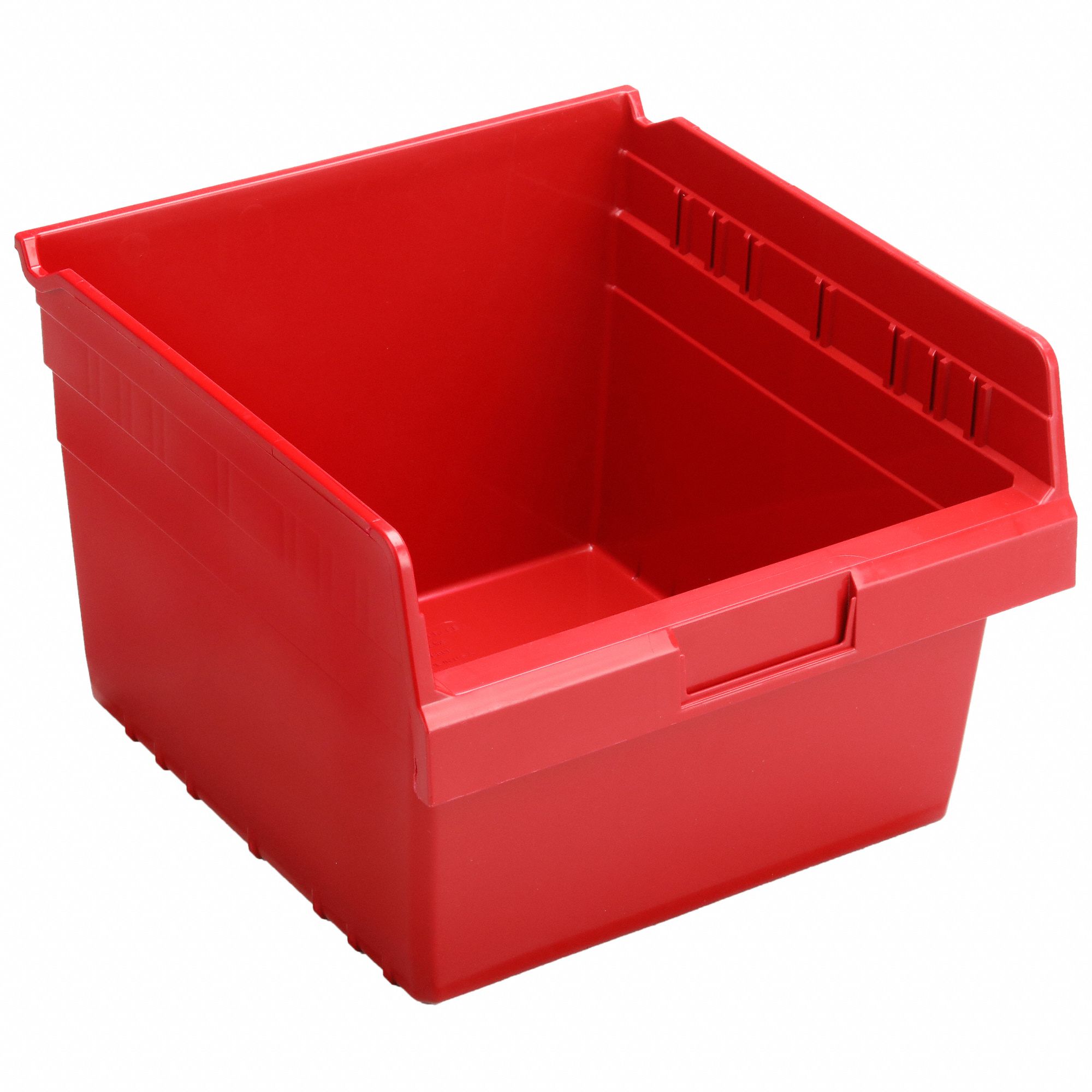 Shelf Bin: 11 5/8 in Overall Lg, 11 1/8 in x 8 in, Red, Nesting Capable