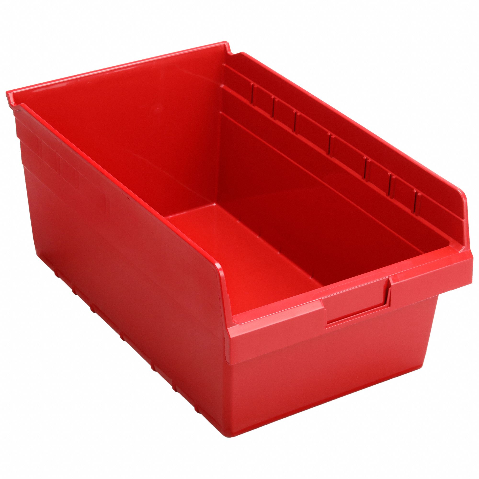 Shelf Bin: 17 7/8 in Overall Lg, 11 1/8 in x 8 in, Red, Nesting Capable