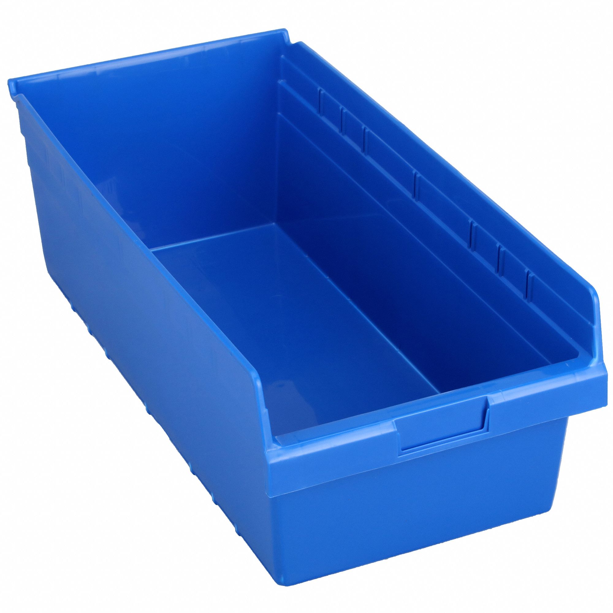 Shelf Bin: 23 5/8 in Overall Lg, 11 1/8 in x 8 in, Blue, Nesting Capable