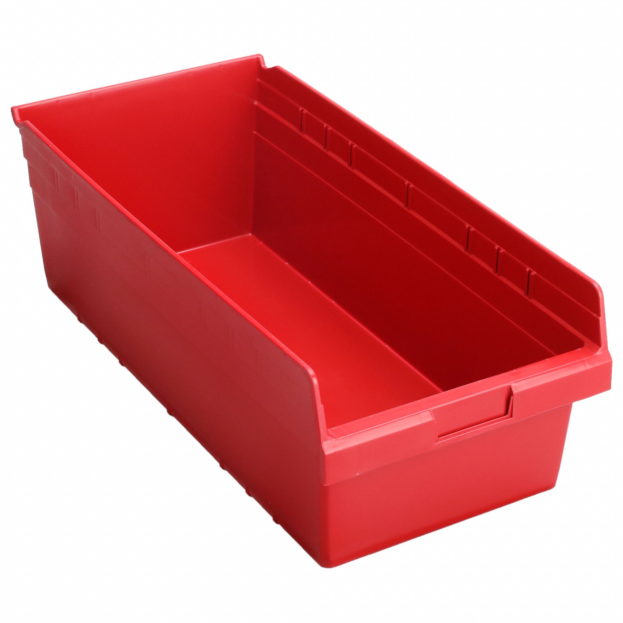 Shelf Bin: 23 5/8 in Overall Lg, 11 1/8 in x 8 in, Red, Nesting Capable