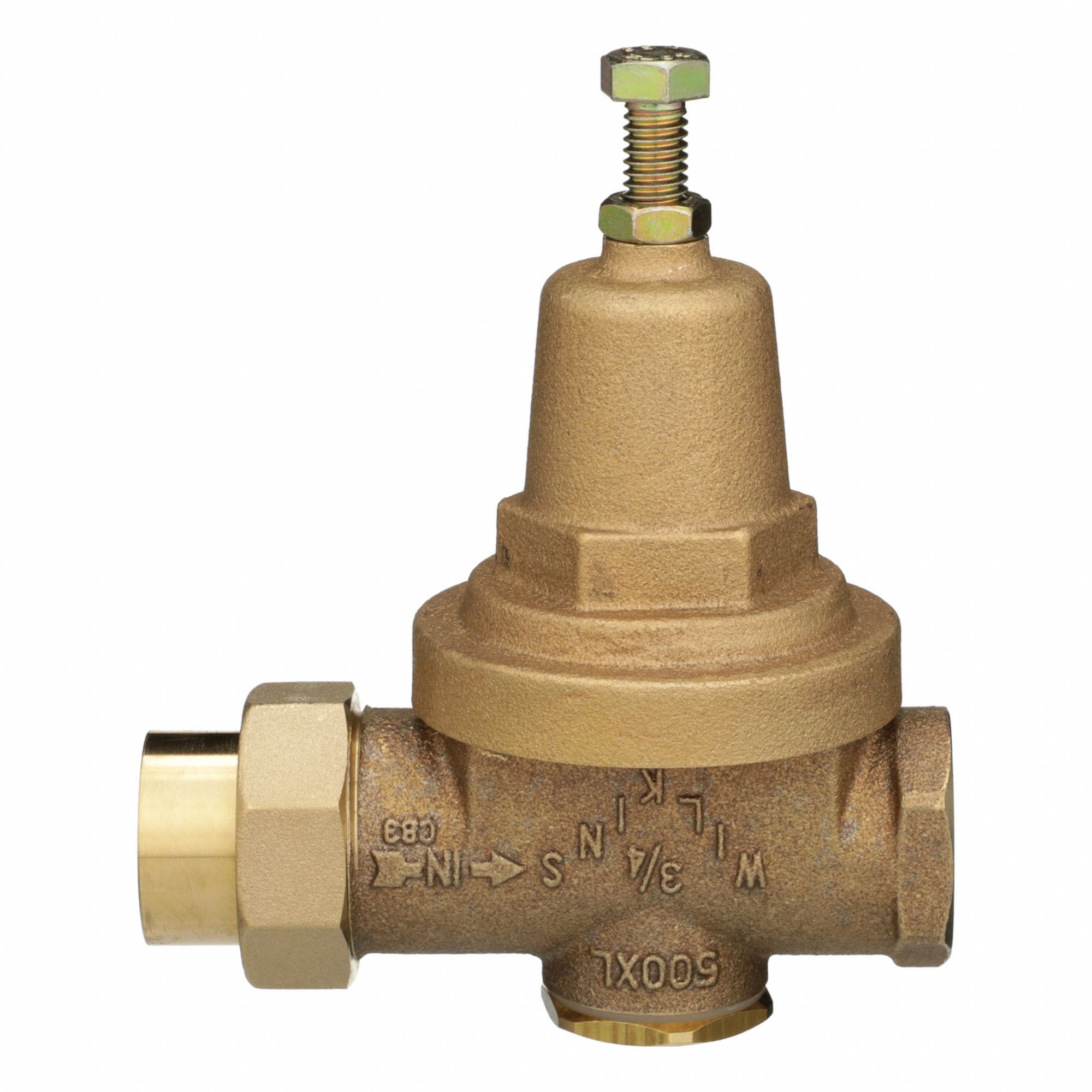 Water Pressure Reducing Valve: FNPT x FNPT, 3/4 in Pipe Size, Bronze, 25 psi to 75 psi