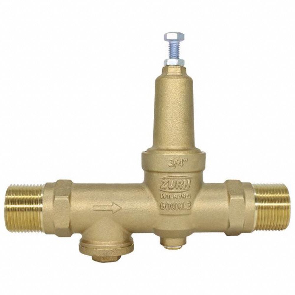 WILKINS Pressure Reducing Valve: MSolder x MNPT, 3/4 in Pipe Size, Brass, 15 psi to 75 psi (MPN 34-600XL3DM). Key specifications — Brand: WILKINS; Low-Lead Compliance: Low-Lead Compliant.