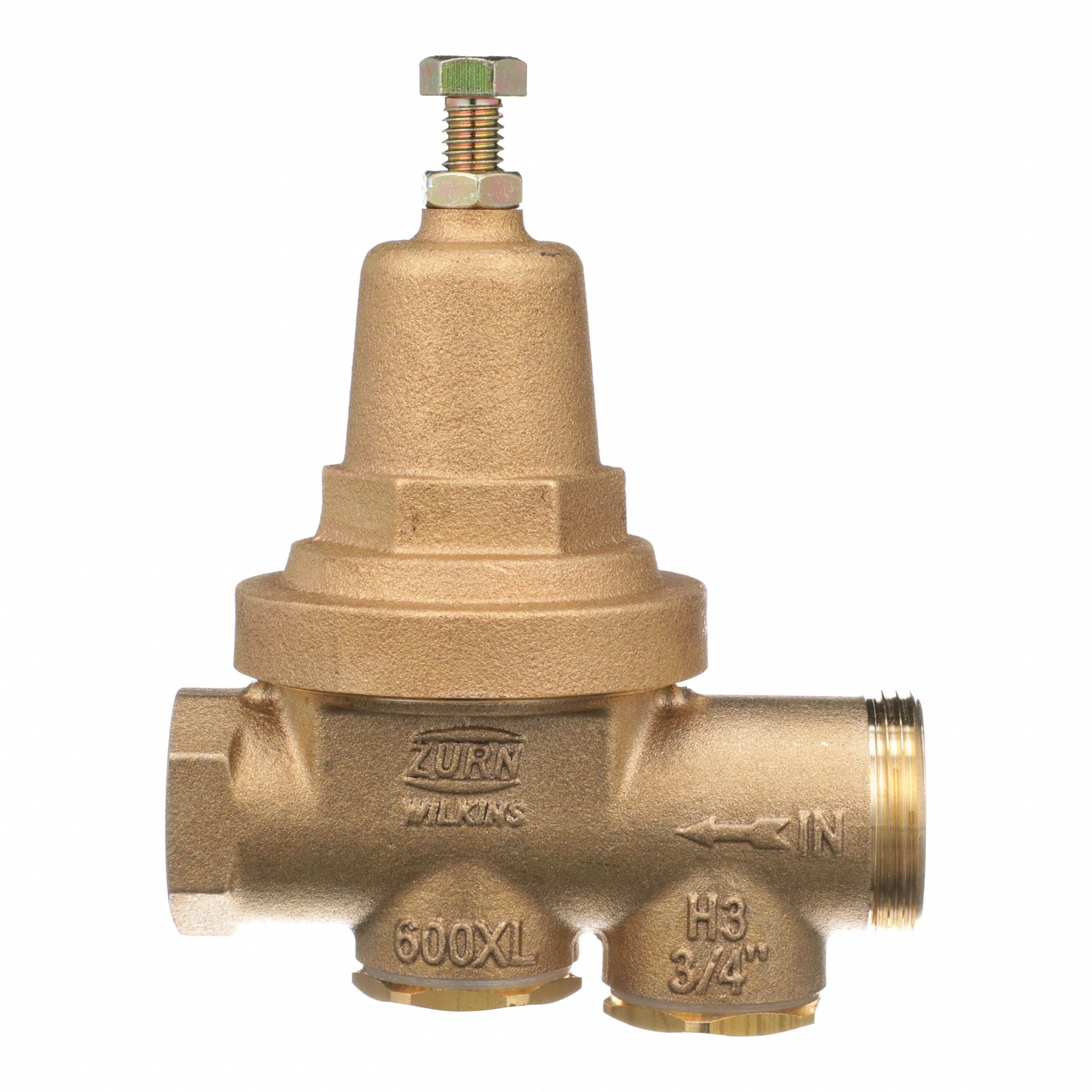 Water Pressure Reducing Valve: FNPT x FNPT, 3/4 in Pipe Size, Cast Bronze, 25 psi to 75 psi