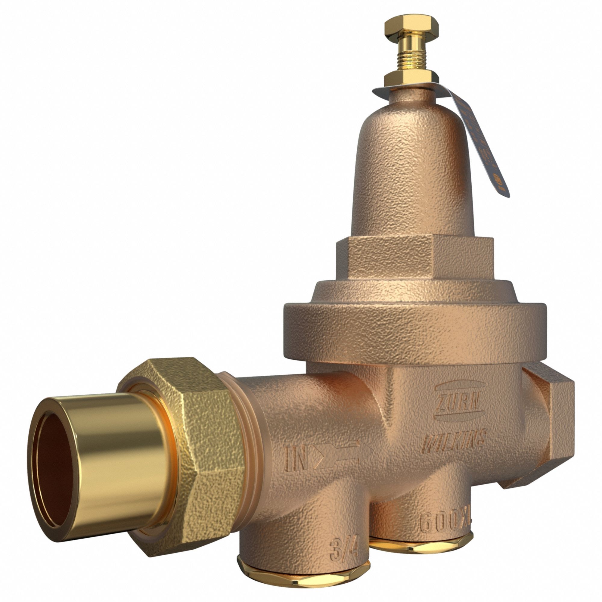 Water Pressure Reducing Valve: FNPT x FNPT, 3/4 in Pipe Size, Cast Bronze, 25 psi to 75 psi