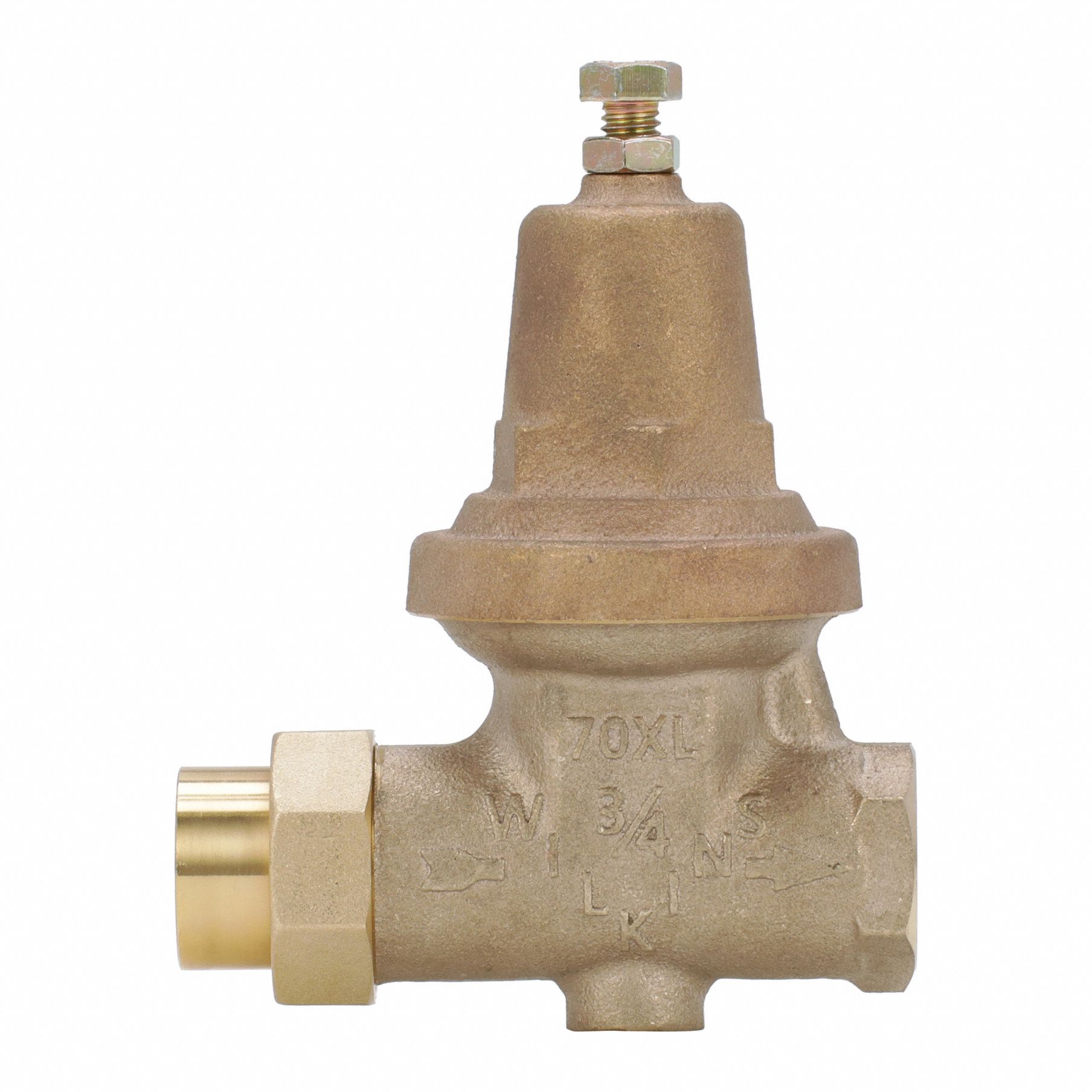 Water Pressure Reducing Valve: FNPT x FNPT, 3/4 in Pipe Size, Bronze, 25 psi to 75 psi