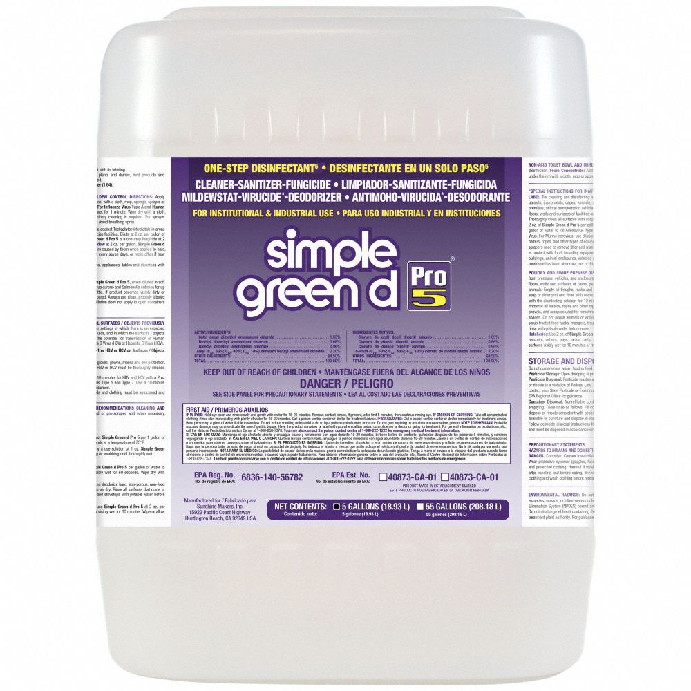 Disinfectant Cleaner: Bucket, Concentrated, Liquid, Quat, Unscented, PRO 5®