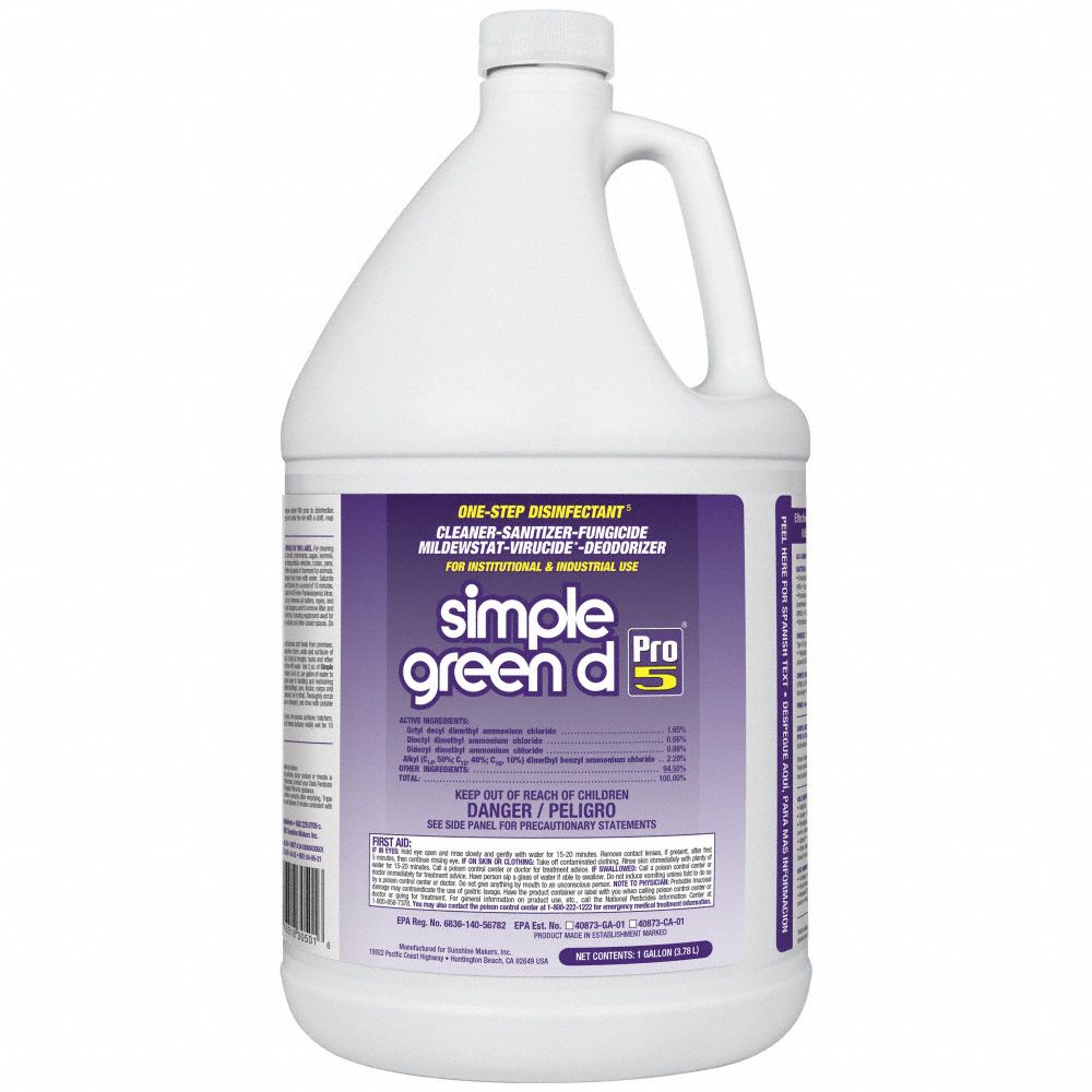 Disinfectant Cleaner: Jug, Concentrated, Liquid, Quat, Unscented, PRO 5®