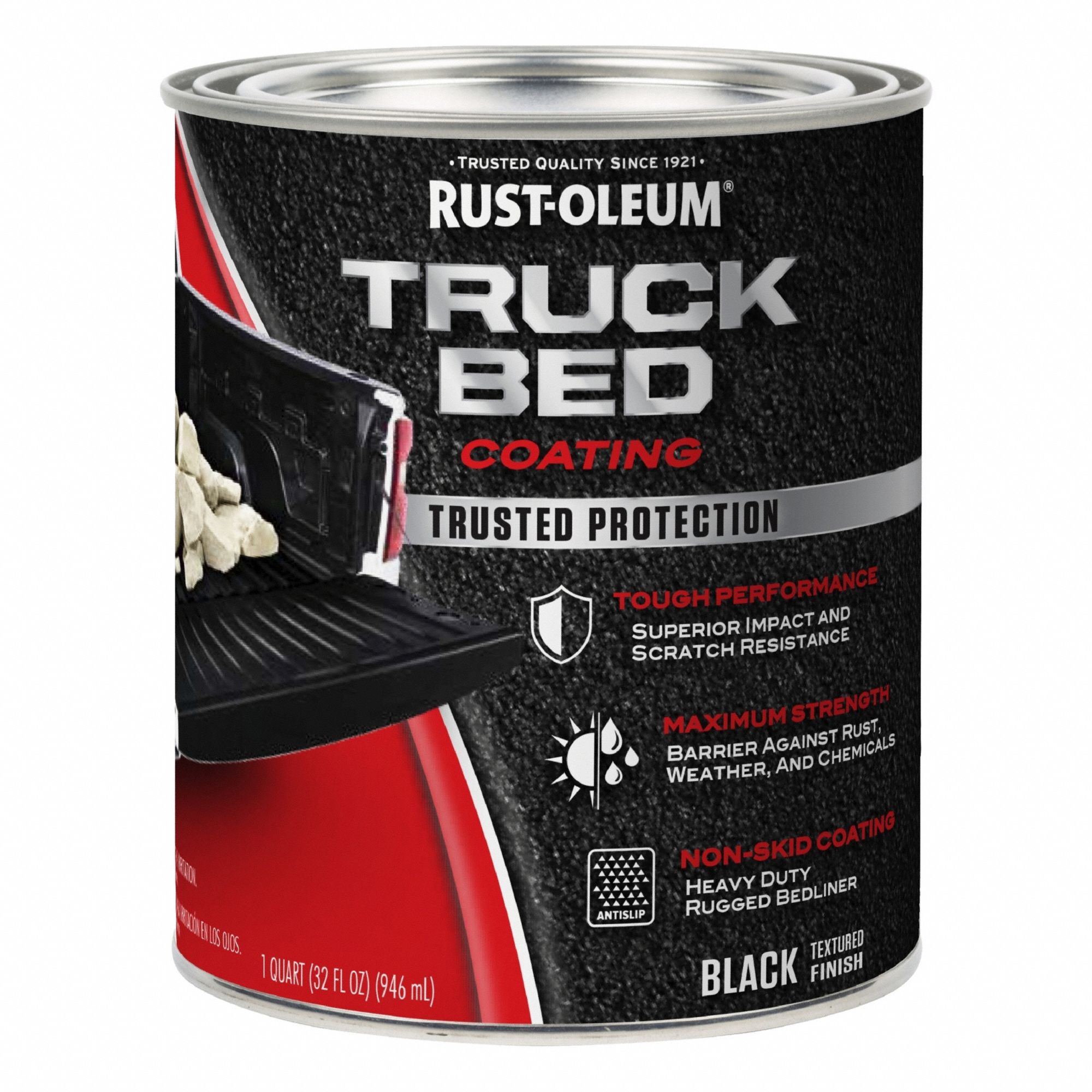 Truck Bed Coating: Black, Water, Styrenated Acrylic, Metal, Black, High-Gloss, Textured