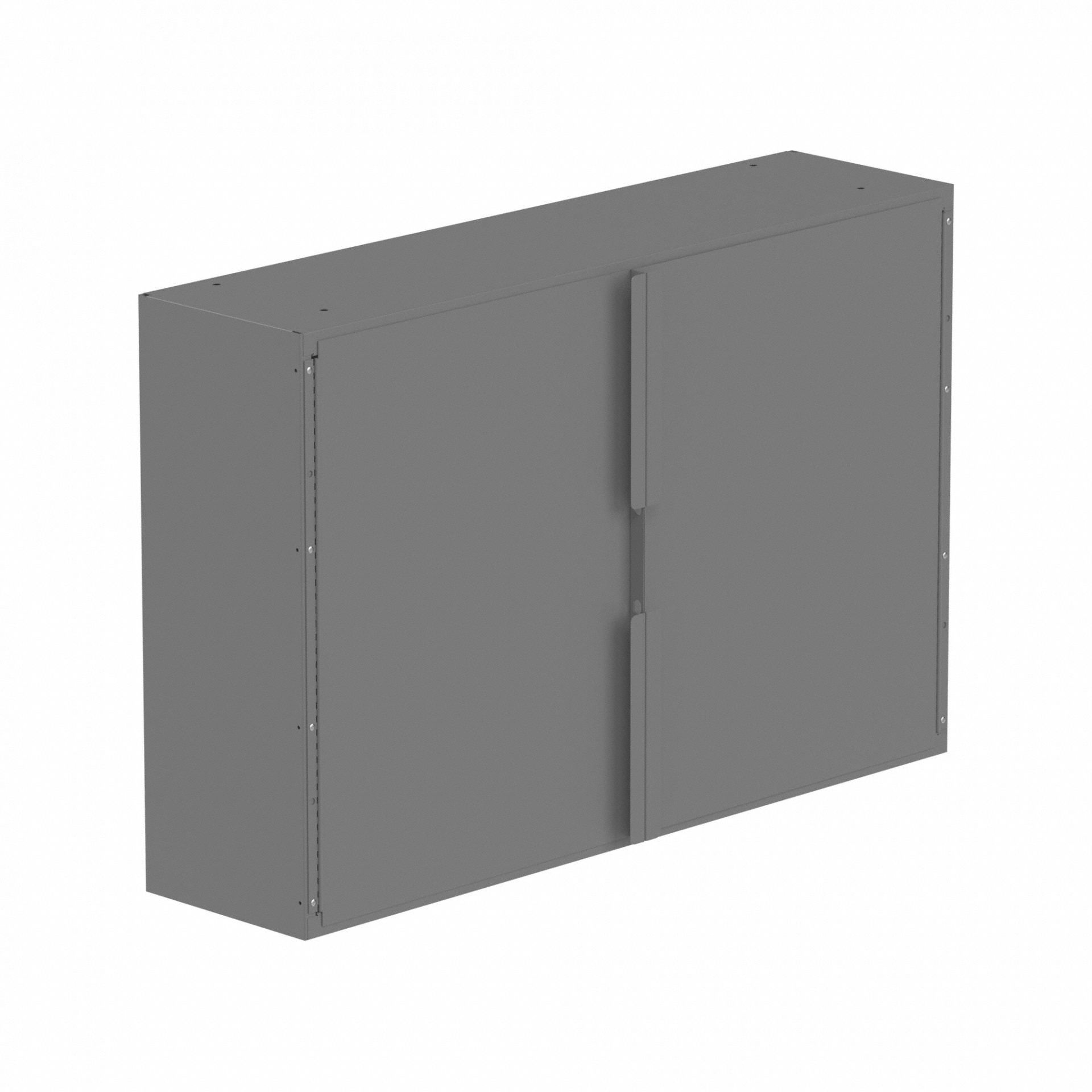 Storage Cabinet: 34 in x 8 1/2 in x 22 1/4 in, Solid, Swing Handle & Keyed, Gray, Steel