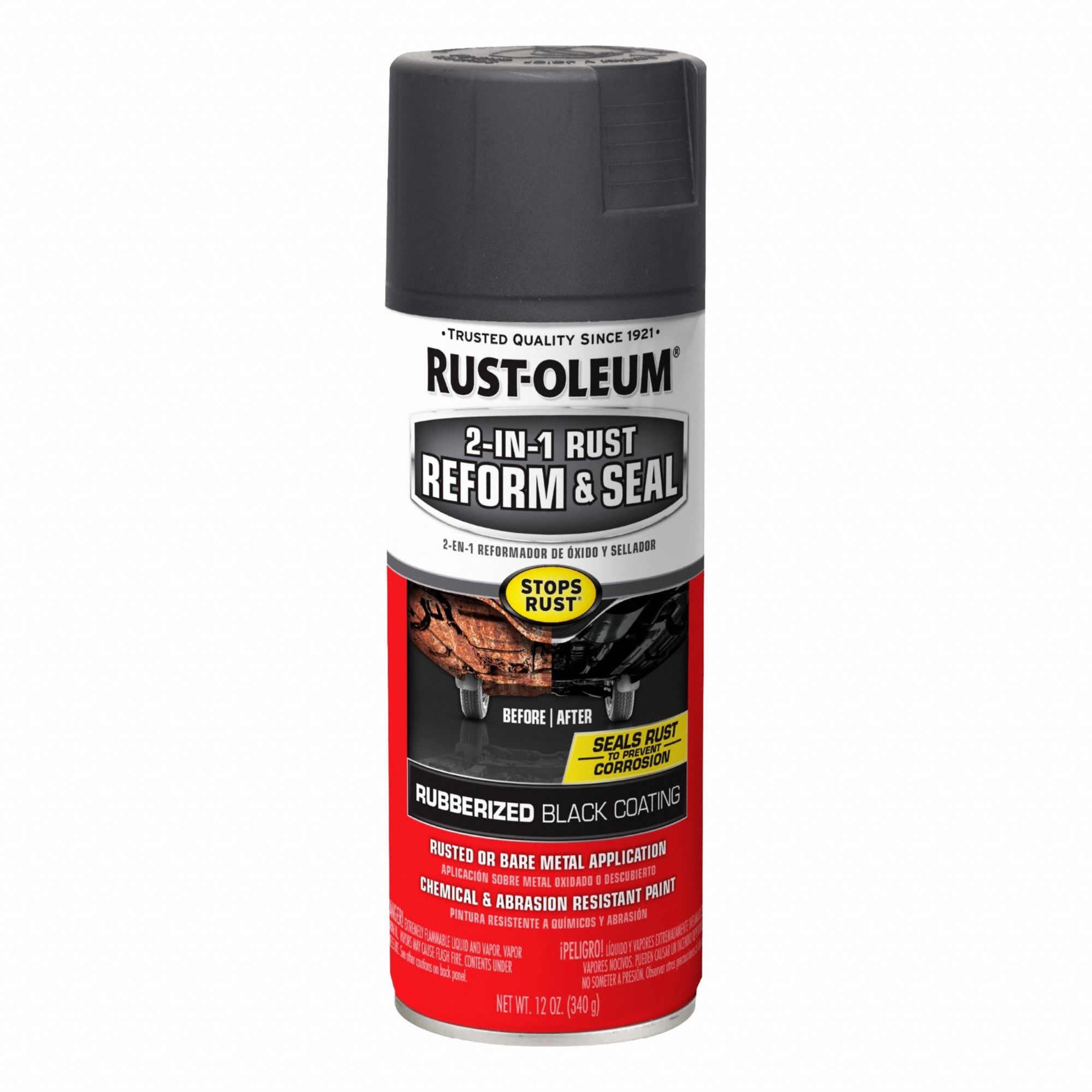 Rubberized Coating: Black, Solvent, Alkyd, Metal, Flat, Black, 12 oz Container Size