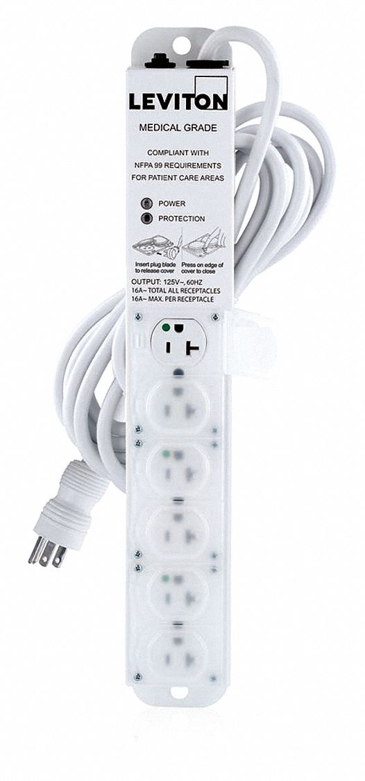 LEVITON, Surge Protective Medical Grade Power Strips 344HJ05306M2S5