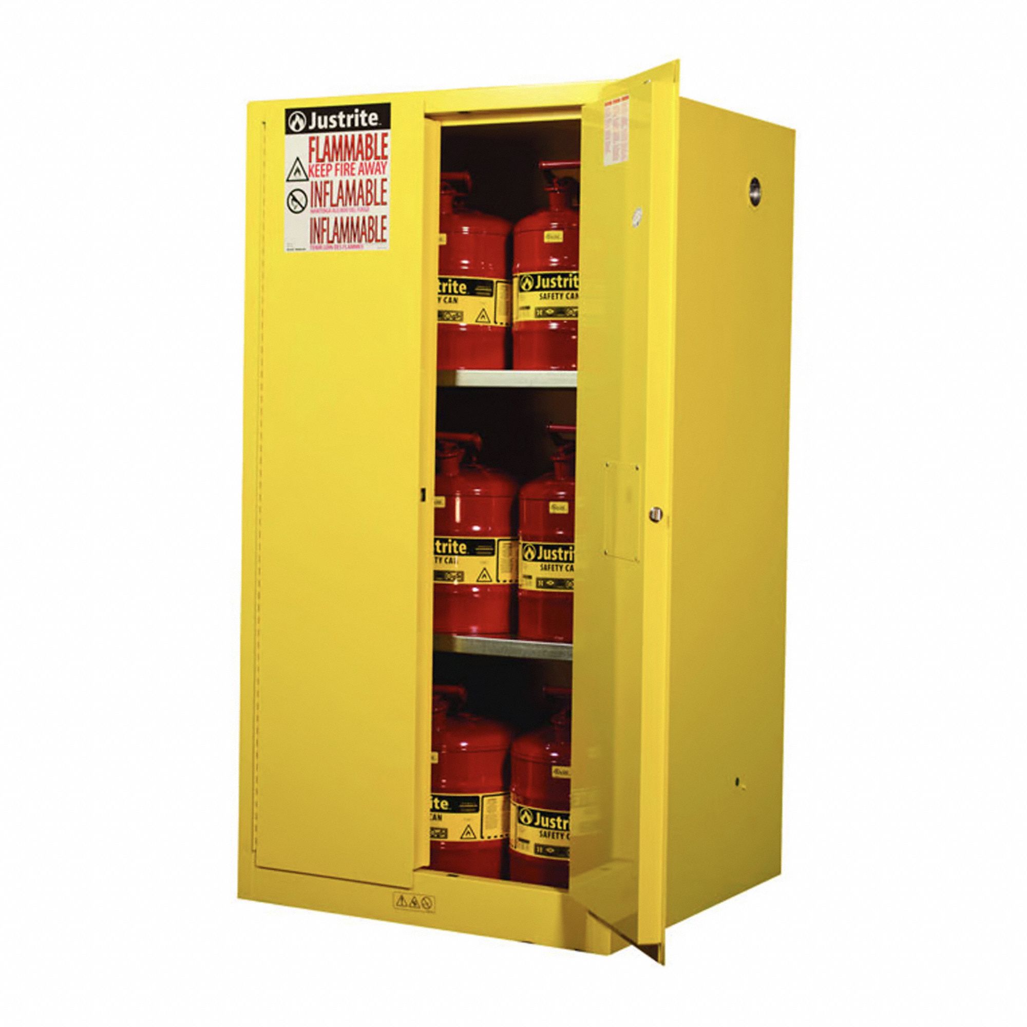 FLAMMABLES SAFETY CABINET, STANDARD, 60 GALLON, 34 X 34 X 65 IN, YELLOW, MANUAL CLOSE