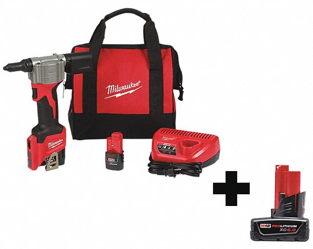 Rivet Tool Kit, 12V, Cordless, 10-3/4" H