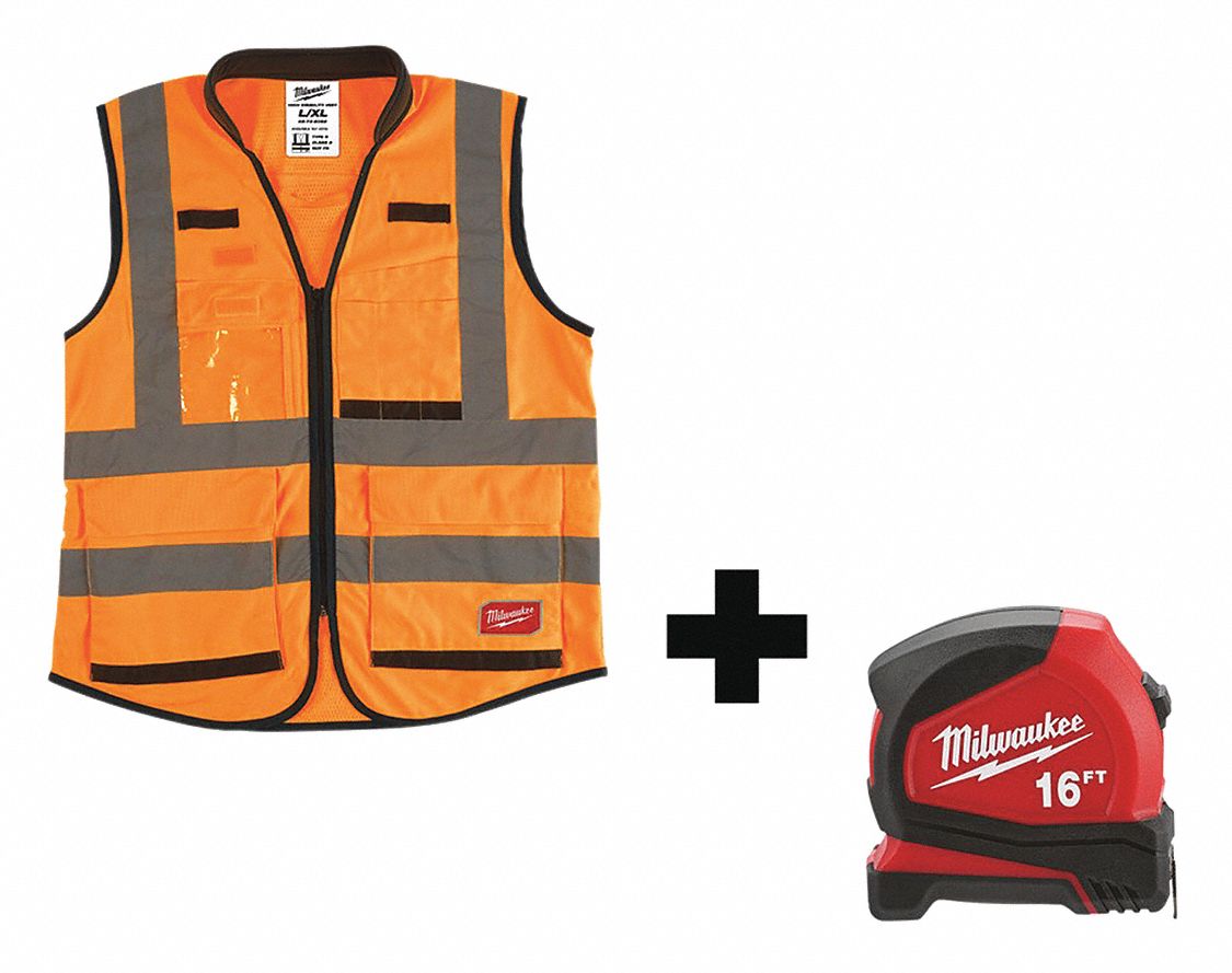 High Visibility Vest, 2XL/3XL, Orange/Red