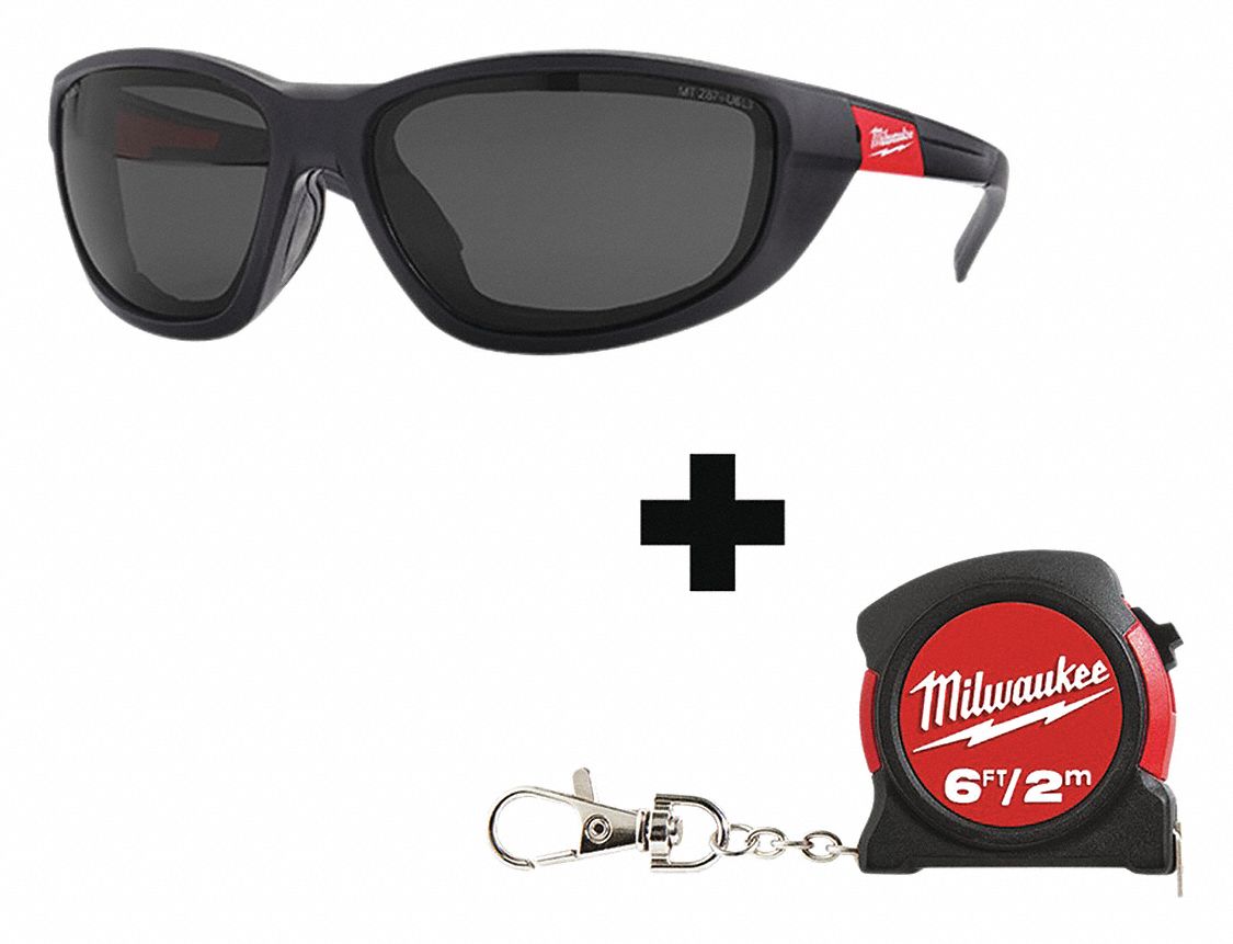 Safety Glasses, Smoke Lens, Black Frame