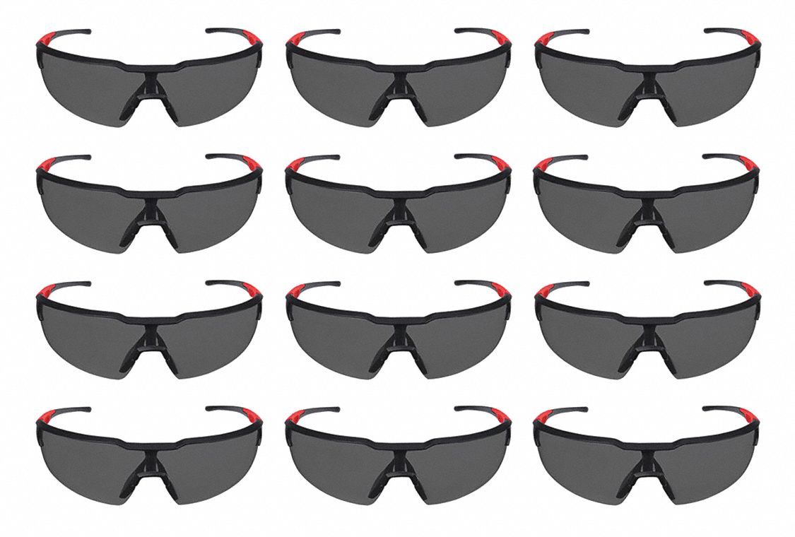 MILWAUKEE, Gray Mirror, Poly Bag, Safety Glasses 349EW848732006X12