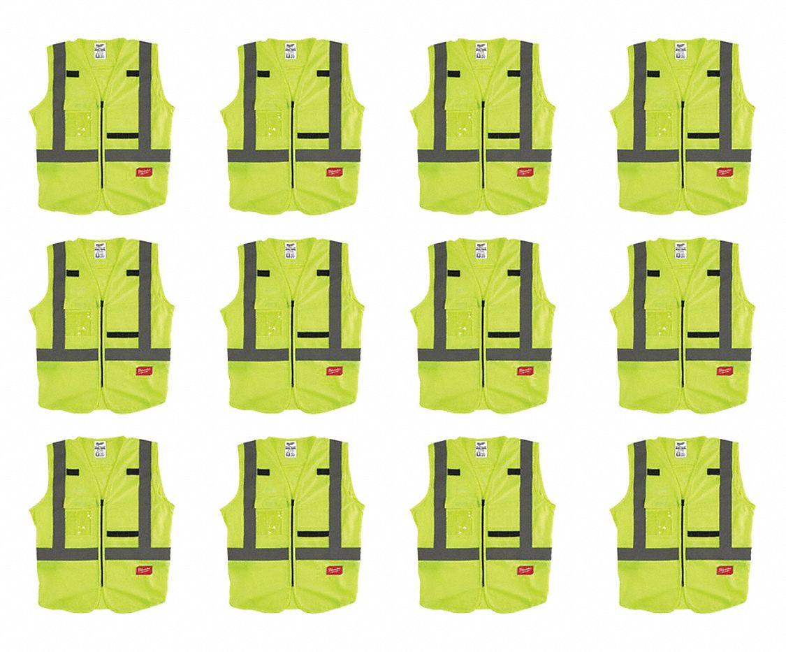 High Visibility Vest, 12 pk, 3XL/4XL