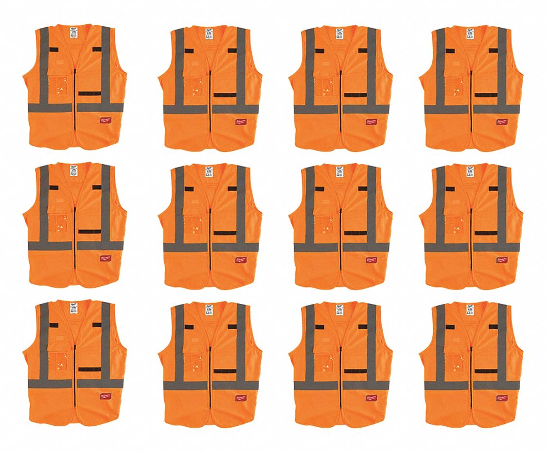 High Visibility Vest, 12 pk, 3XL/4XL