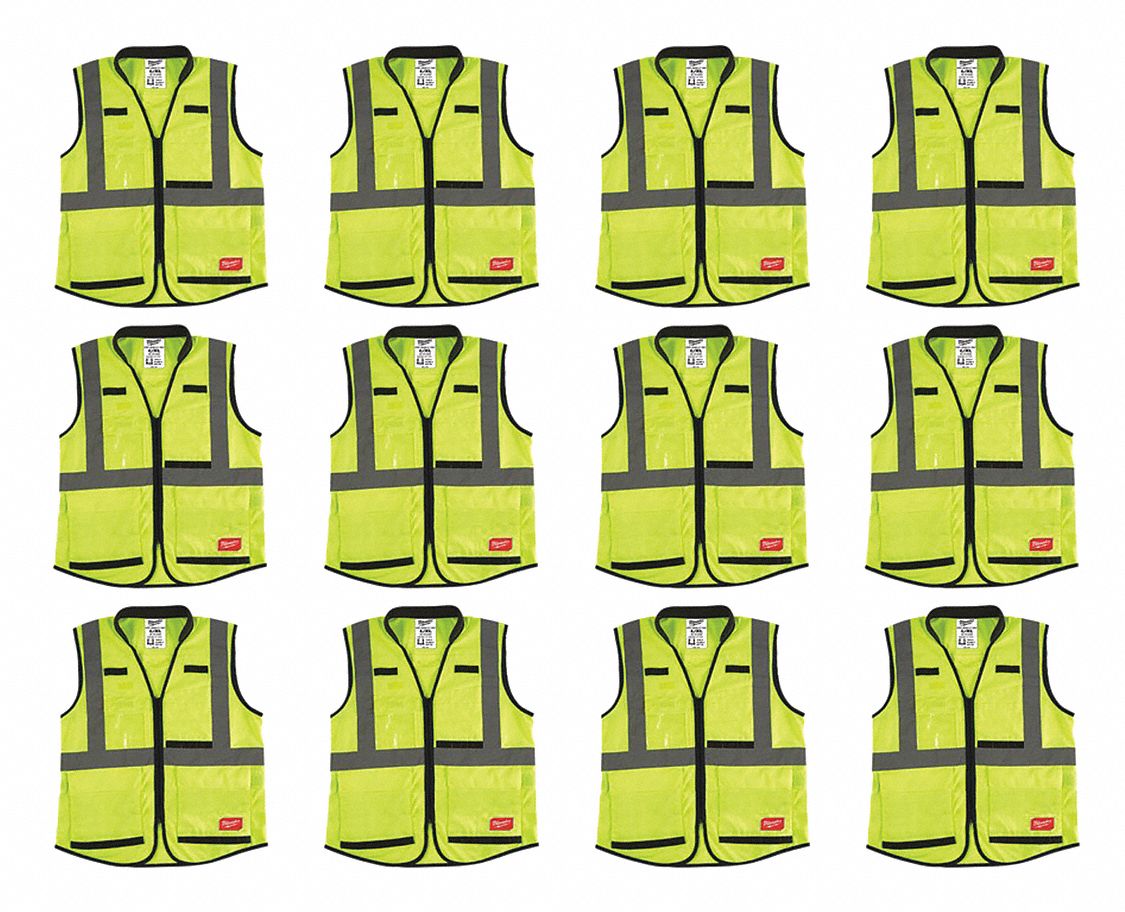 High Visibility Vest, 12 pk, 3XL/4XL