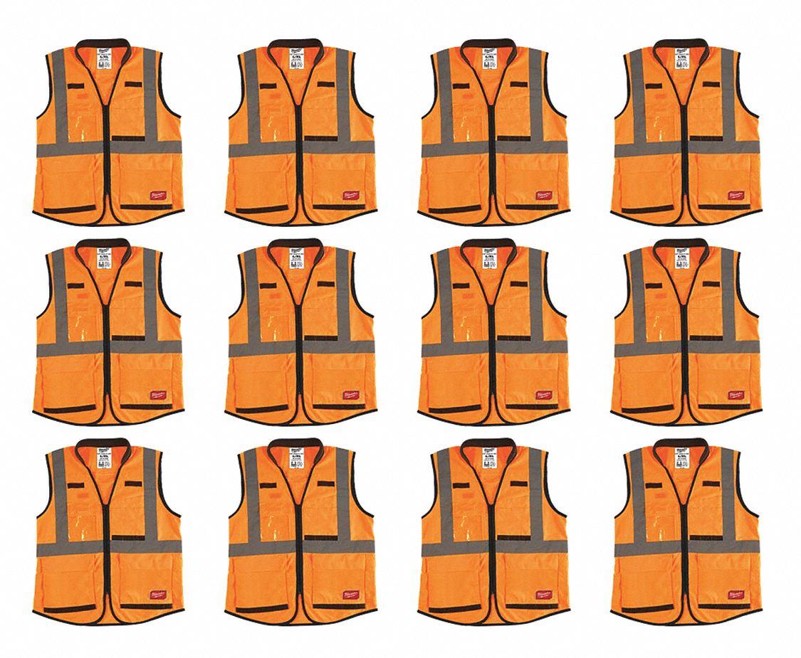 High Visibility Vest, 12 pk, 3XL/4XL