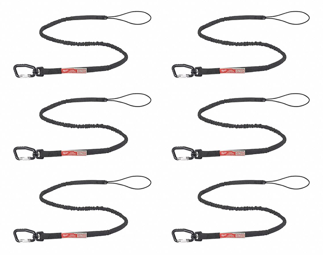 Tool Lanyard, 6 pk, 15 lb., 54" L, Black
