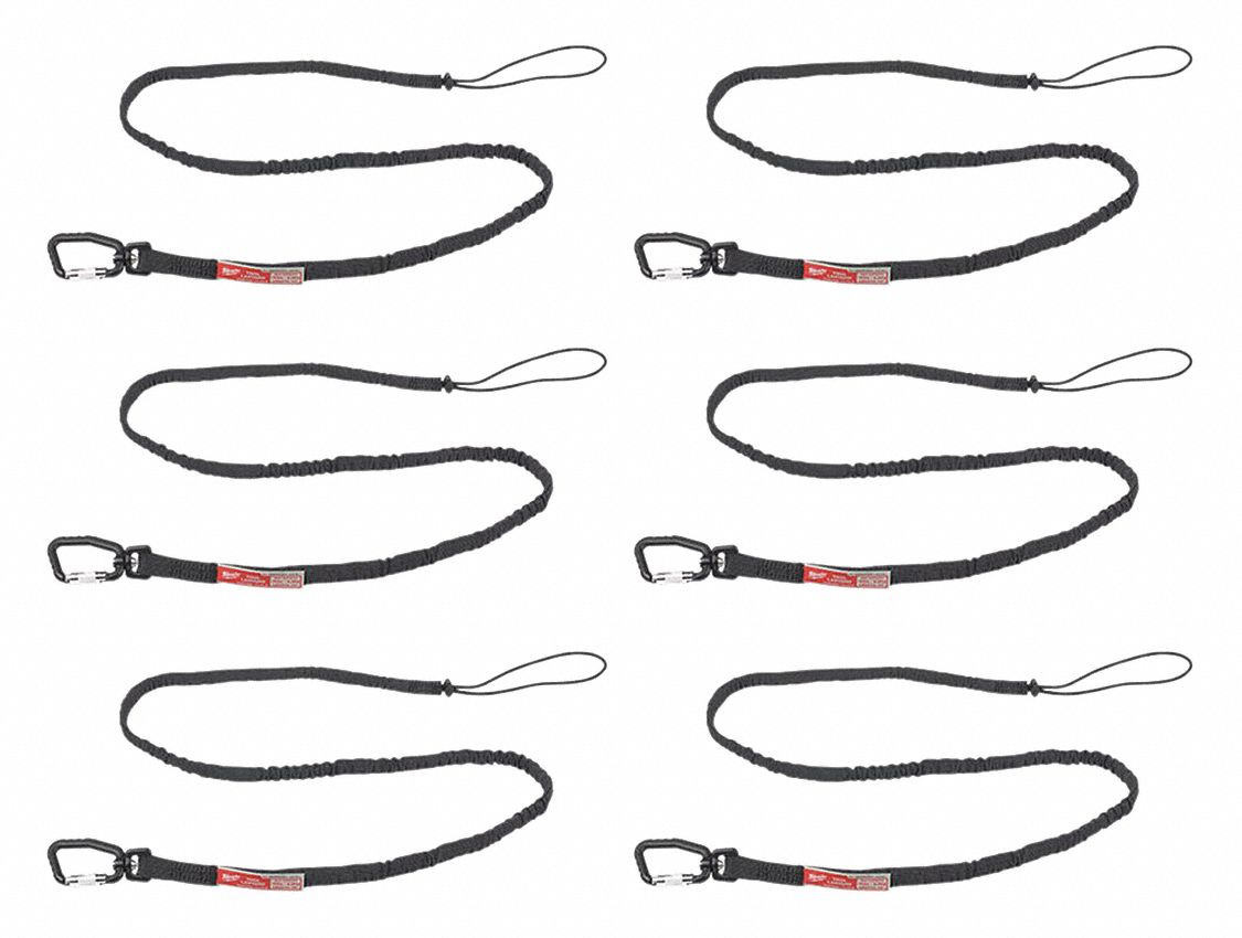 Tool Lanyard, 6 pk, 15 lb., 72" L, Black