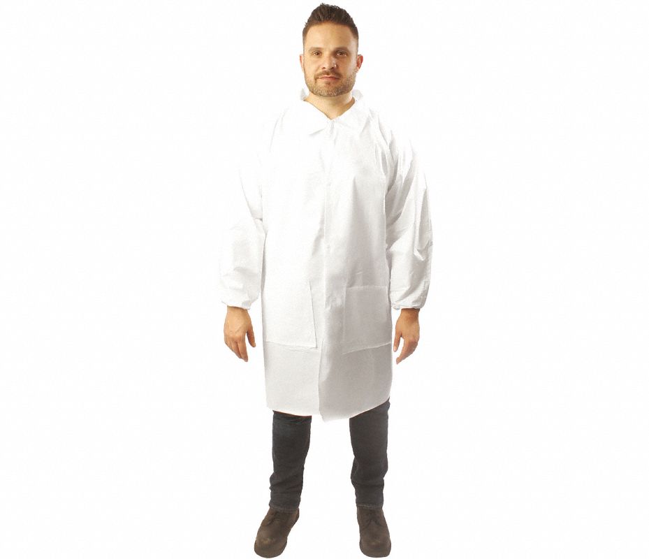 ALYGER Bata de Laboratorio Desechable Color Blanco, Material Tela Laminada, Tamaño M Batas de