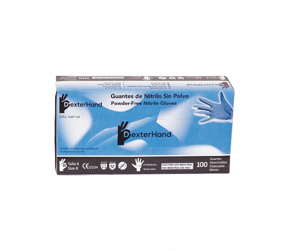 DEXTERHAND Guantes Desechables Azul Libre de Polvo Talla 8 - 349JR8 ...