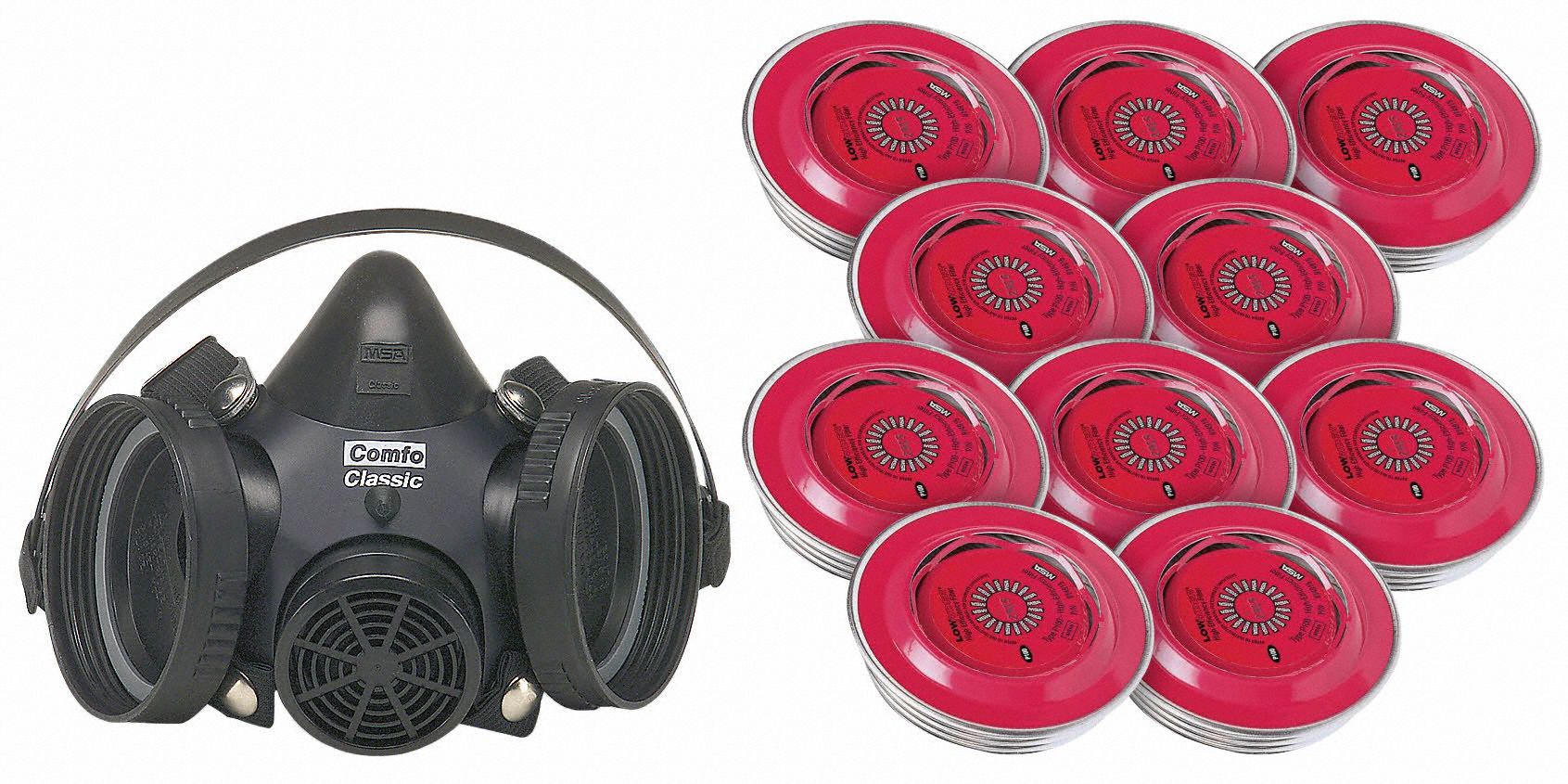Half Mask Respirator Kit: 10 Cartridges Included, (10) P100 Filter, Silicone, L Mask Size