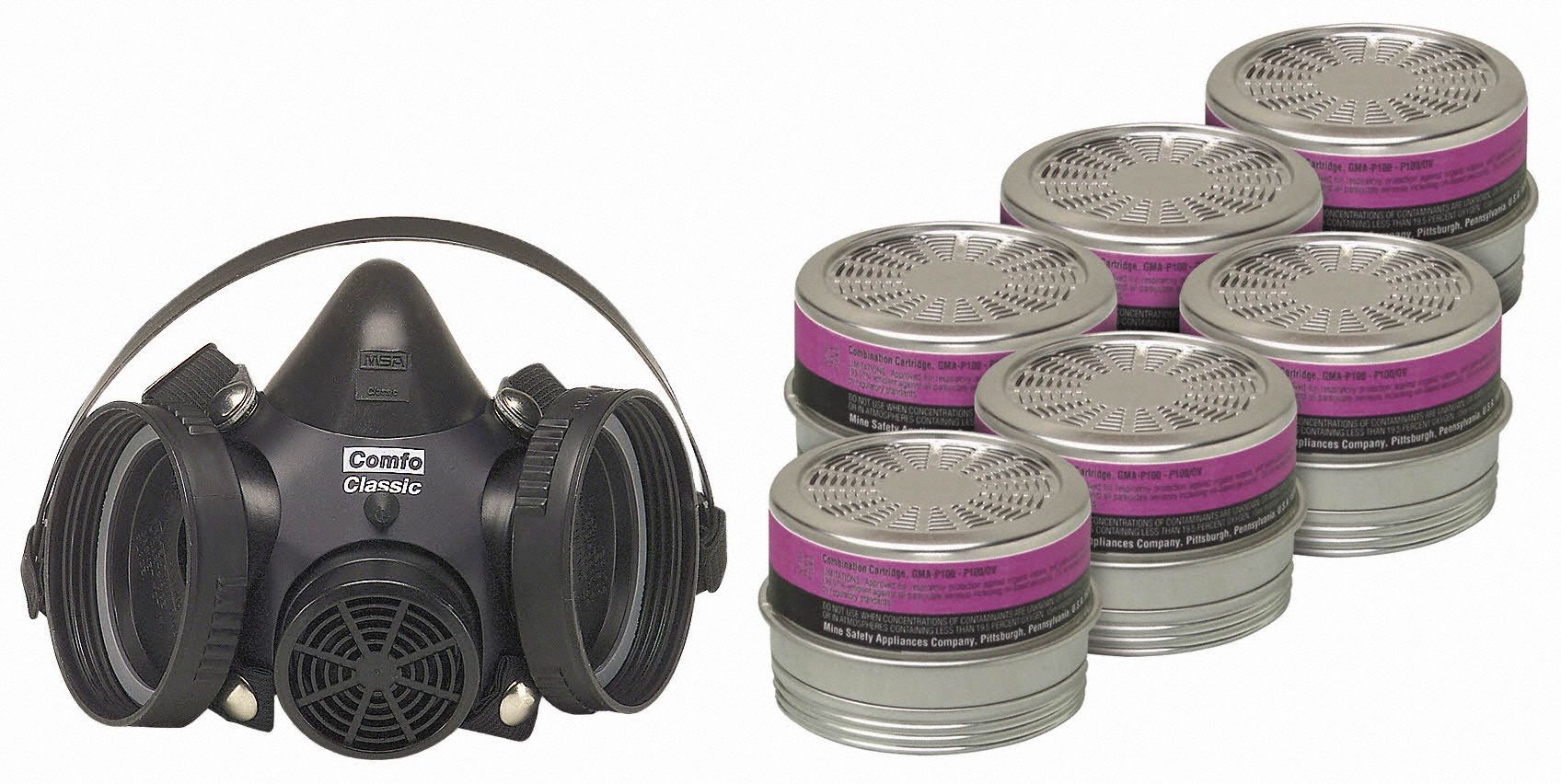 Half Mask Respirator Kit: 6 Cartridges Included, (6) Organic Vapor (OV), P100 Combo Cartridge