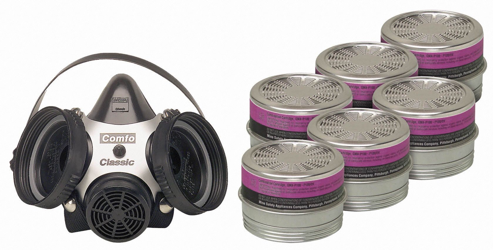 Half Mask Respirator Kit: 6 Cartridges Included, (6) Organic Vapor (OV), P100 Combo Cartridge