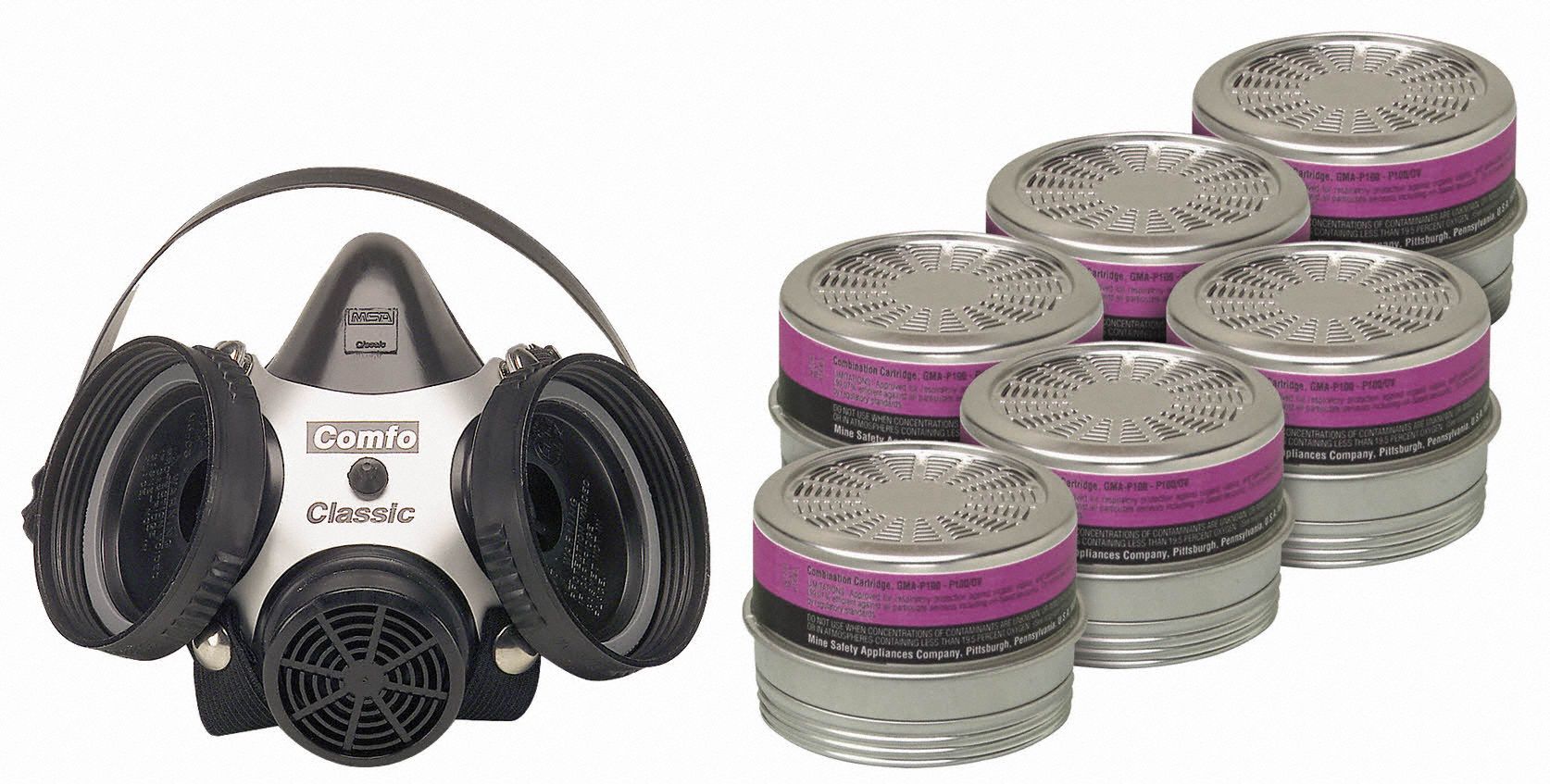 Half Mask Respirator Kit: 6 Cartridges Included, (6) Organic Vapor (OV), P100 Combo Cartridge