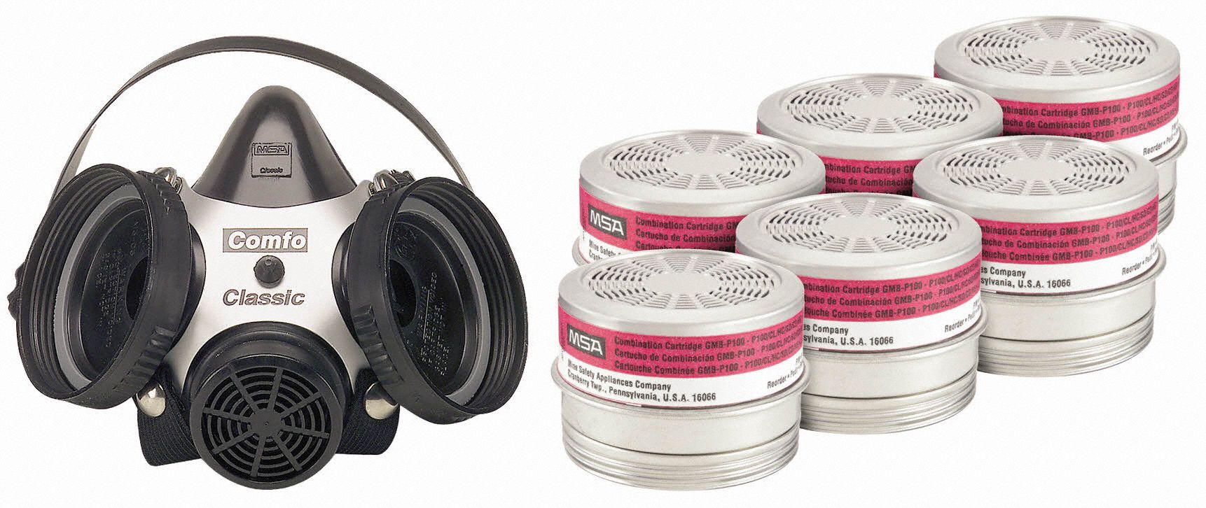 Half Mask Respirator Kit: 6 Cartridges Included, Hycar Rubber, S Mask Size