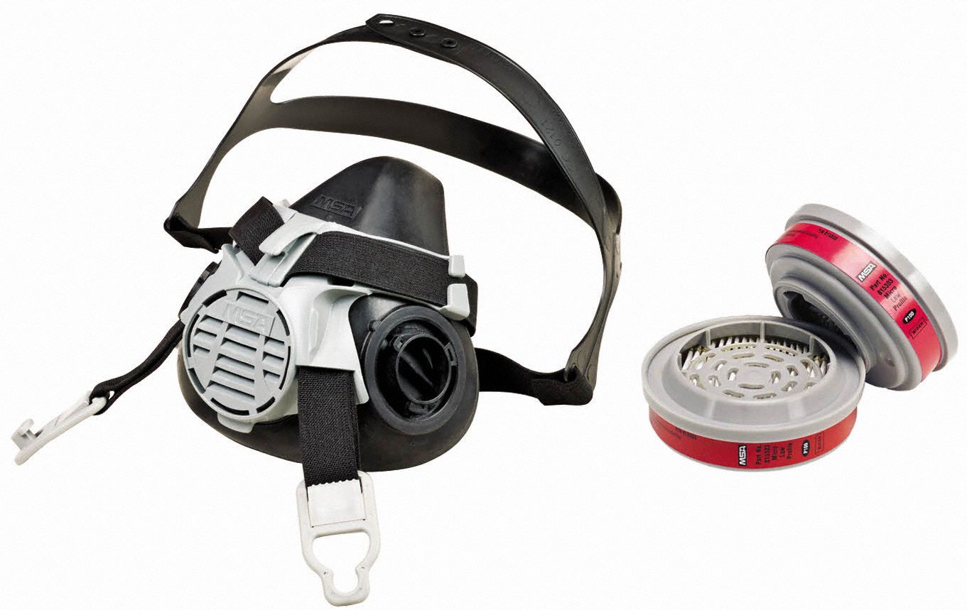 Half Mask Respirator Kit: 2 Cartridges Included, (2) P100 Filter, Silicone, M Mask Size