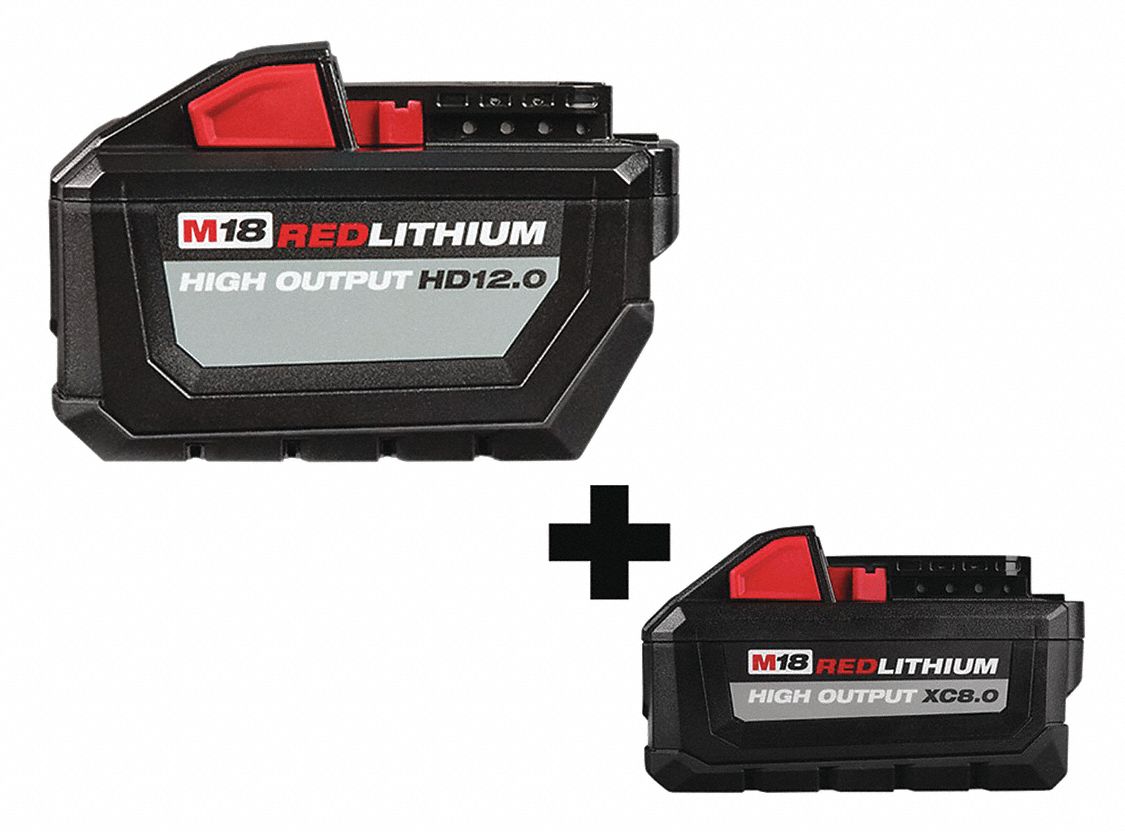 Battery: Milwaukee, M18 REDLITHIUM, Li-Ion, 2 Batteries Included, 8 Ah_12  Ah, High Output XC, HD
