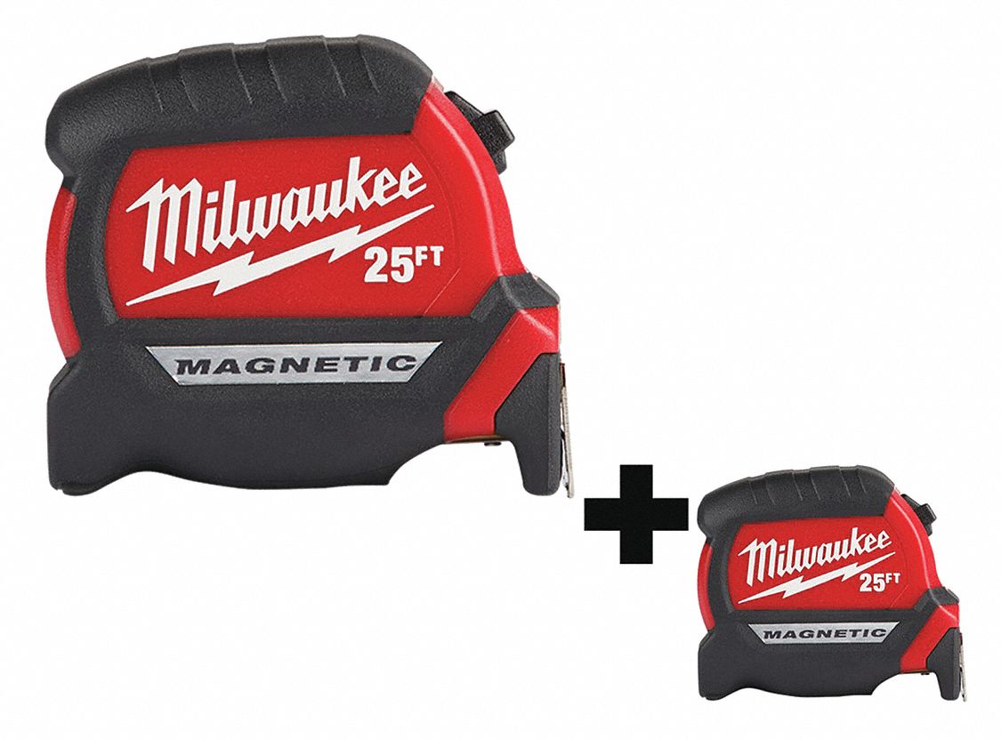 MILWAUKEE 25 ft Steel SAE Tape Measure, Black/Red - 349VJ7|48-22-0325 ...