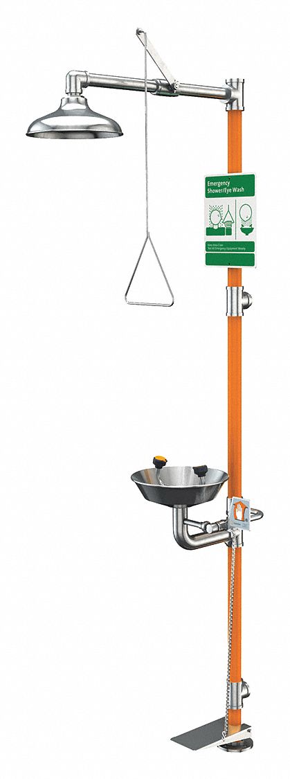 Shower with Eyewash: Floor Mnt, Uncovered, Stainless Steel Bowl, Std Mounting