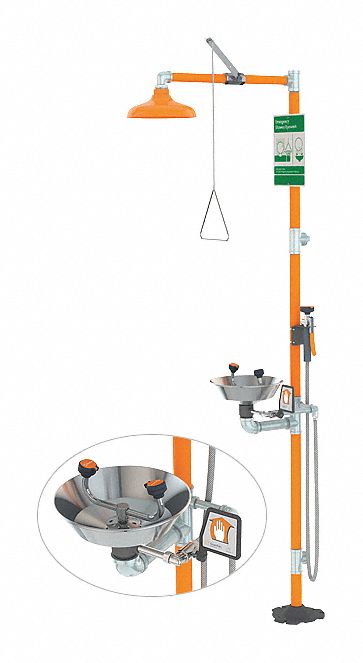 Shower with Eyewash: Floor Mnt, Uncovered, Stainless Steel Bowl, Std Mounting